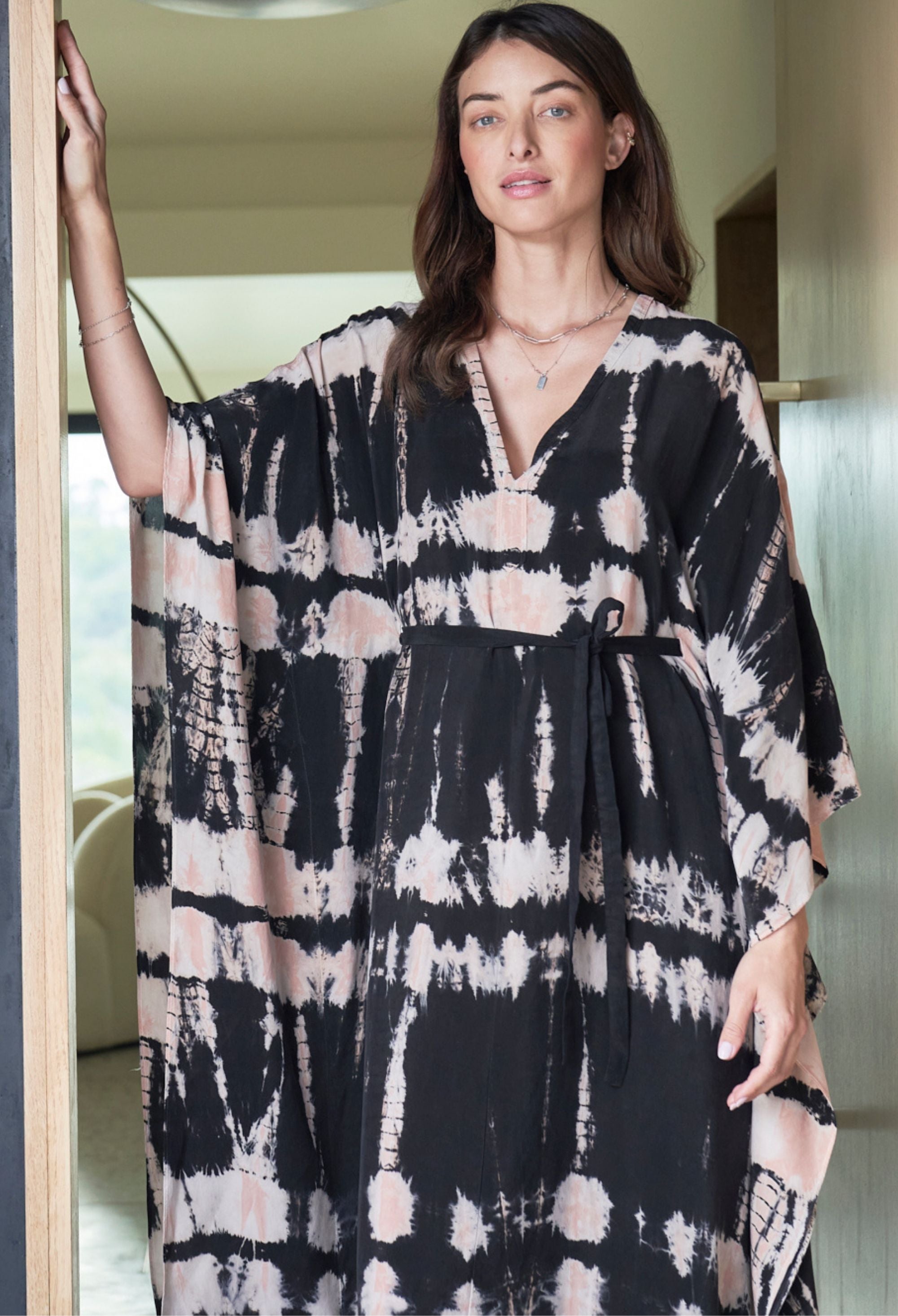 Sedona Aztec Print Cupro Caftan with Removable Belt