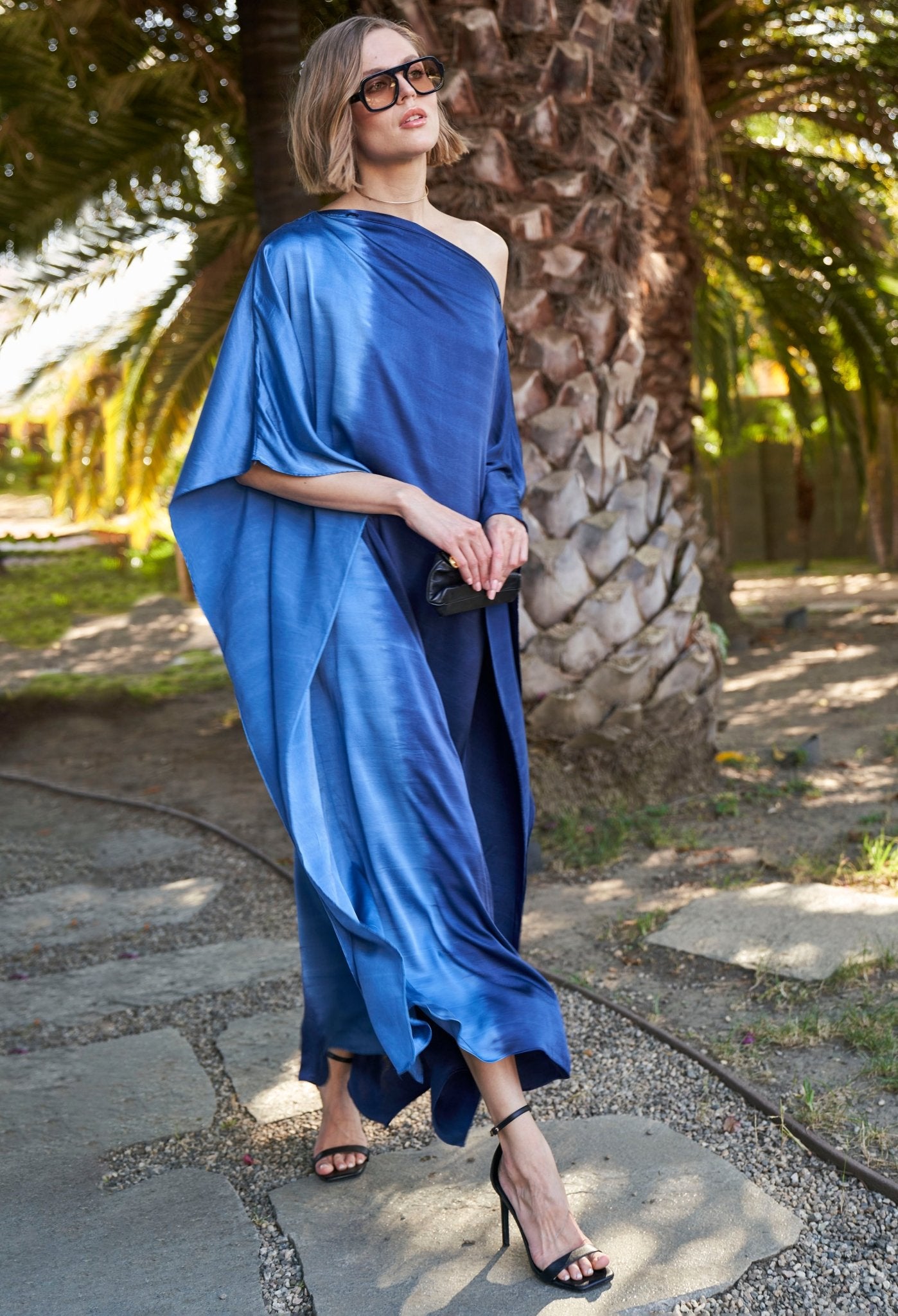Ombre Petrol and Navy Boatneck Silk Caftan - ocean+main