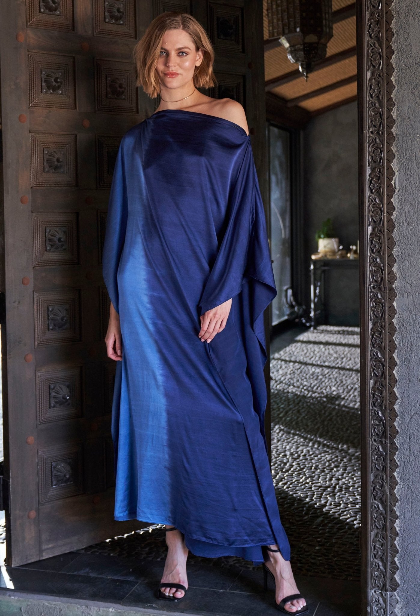 Ombre Petrol and Navy Boatneck Silk Caftan - ocean+main