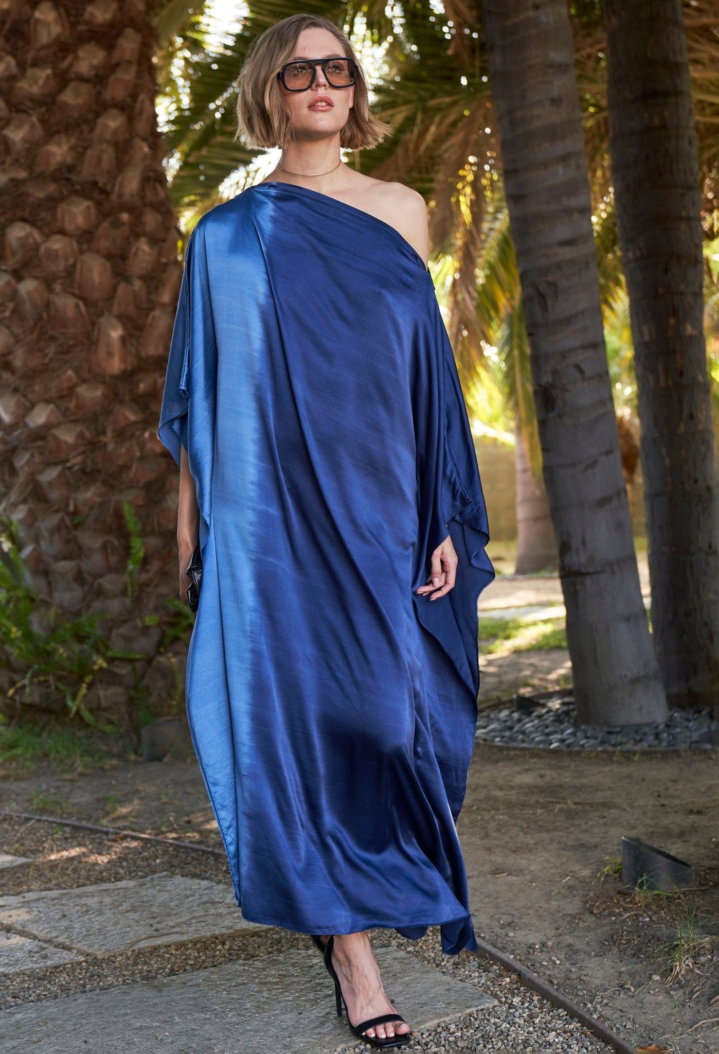 Ombre Petrol and Navy Boatneck Silk Caftan - ocean+main