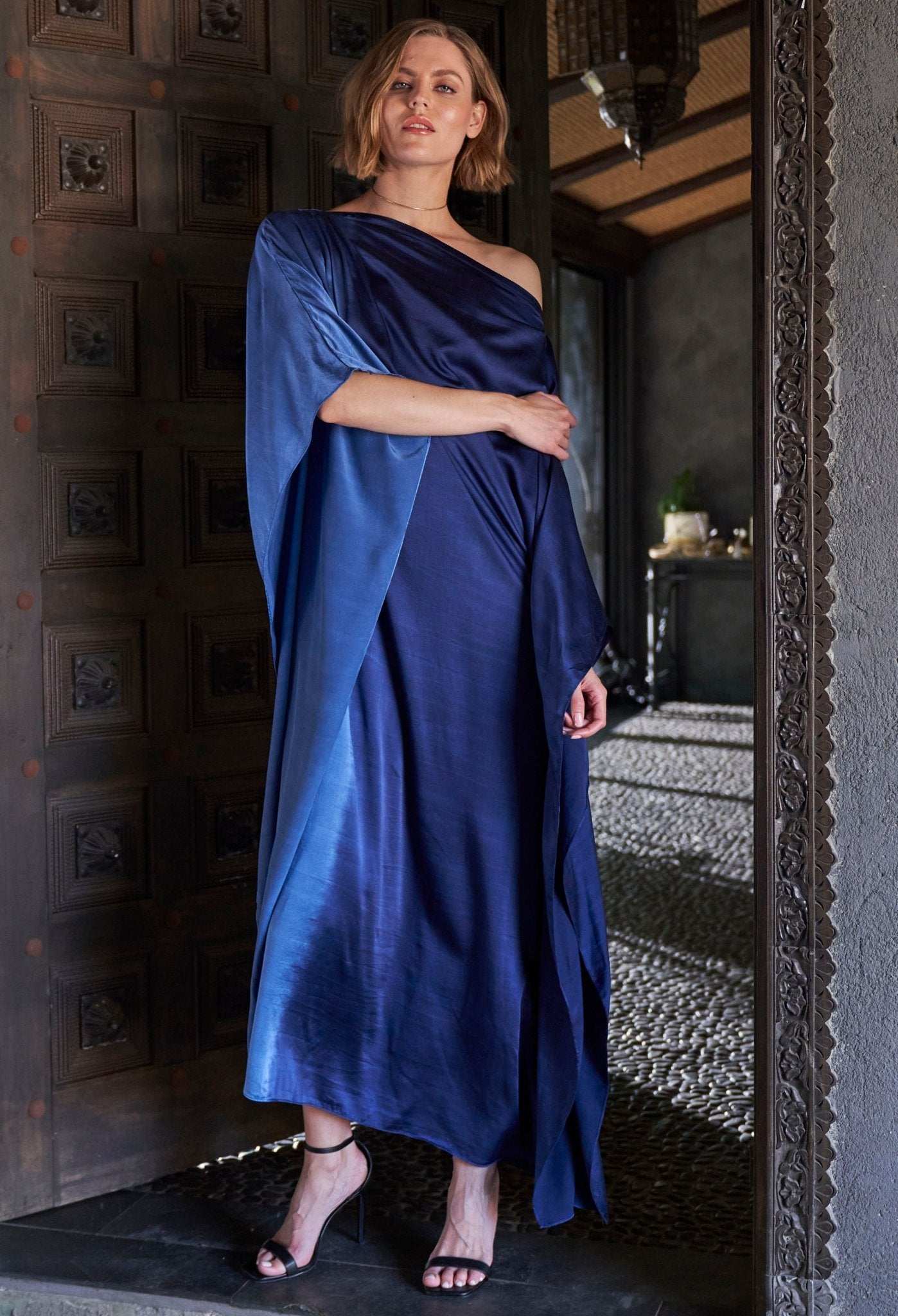 Ombre Petrol and Navy Boatneck Silk Caftan - ocean+main