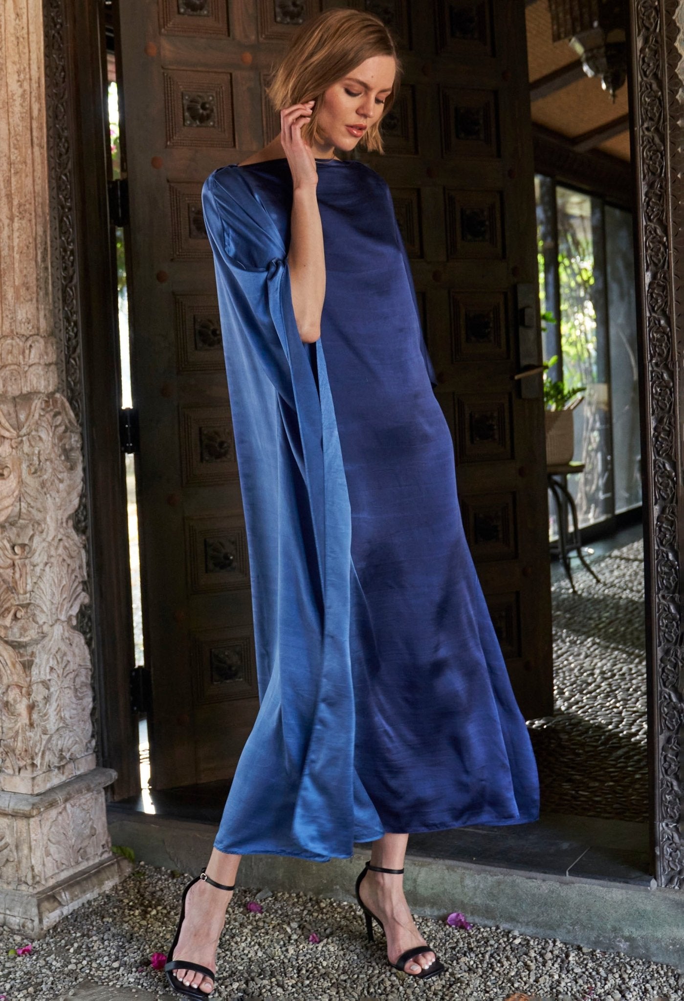 Ombre Petrol and Navy Boatneck Silk Caftan - ocean+main