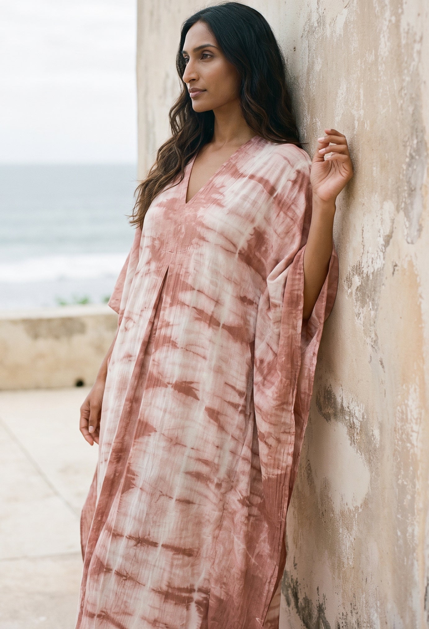 Long Terracotta Tie Dye Maxi Cotton Classic Caftan