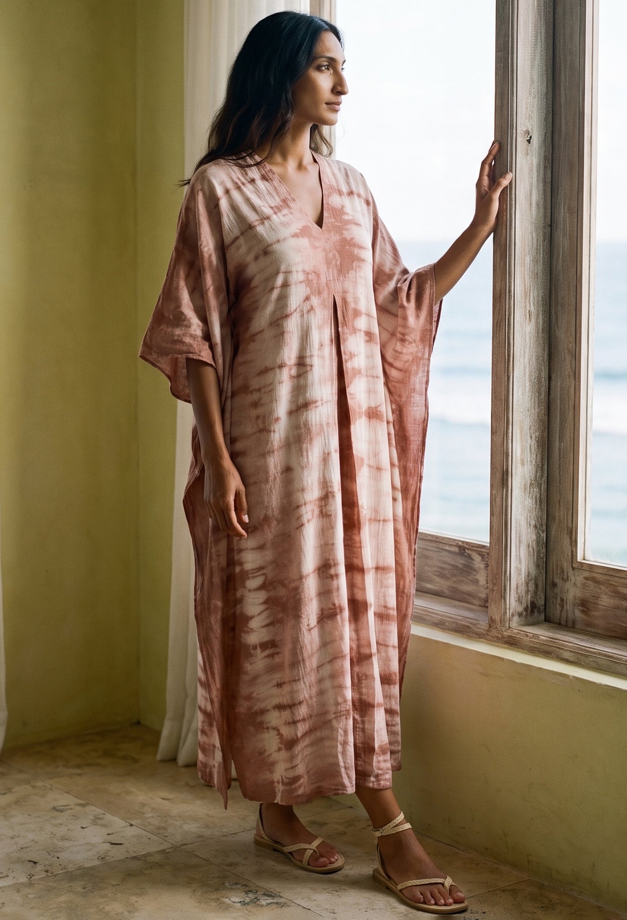 Long Terracotta Tie Dye Maxi Cotton Classic Caftan
