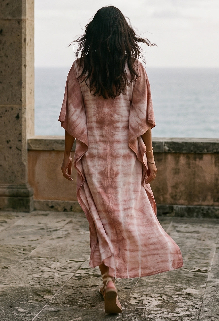 Long Terracotta Tie Dye Maxi Cotton Classic Caftan