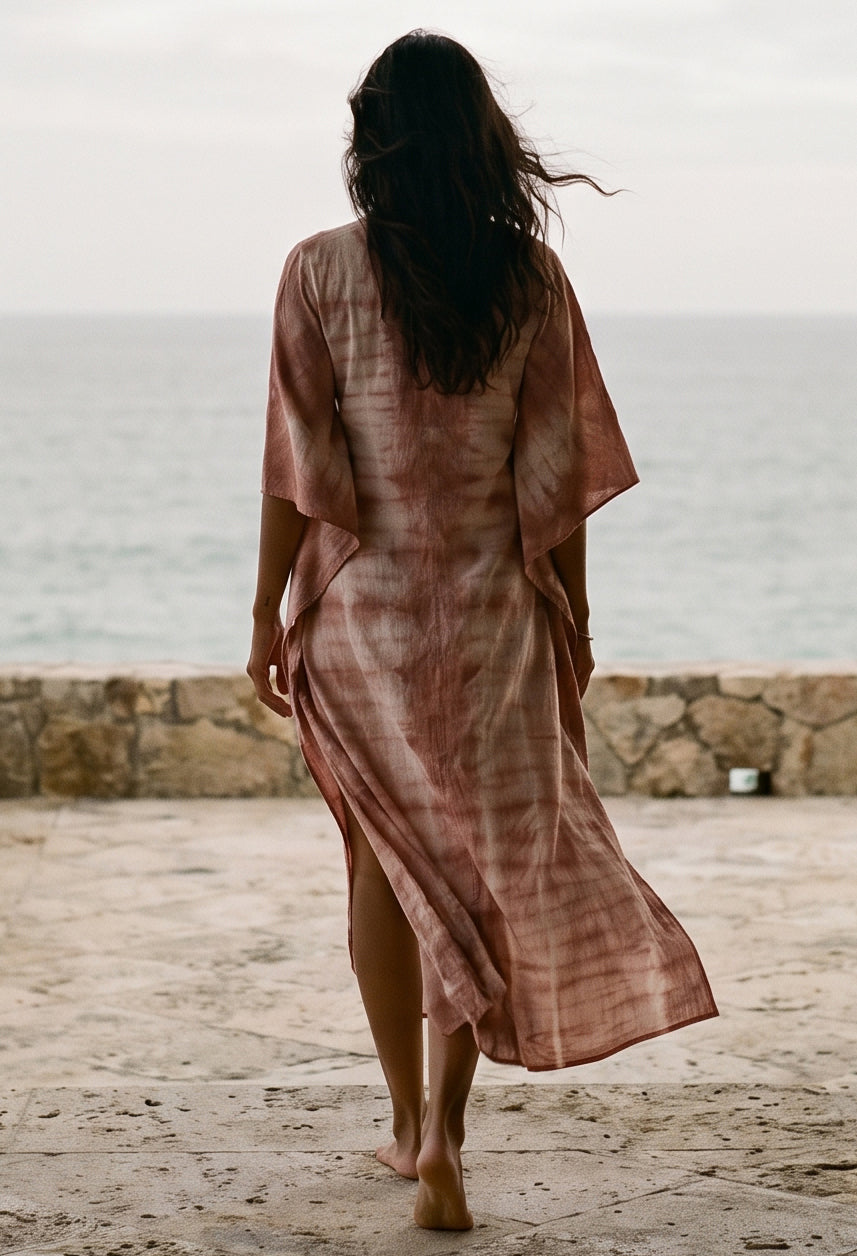 Long Terracotta Tie Dye Maxi Cotton Classic Caftan