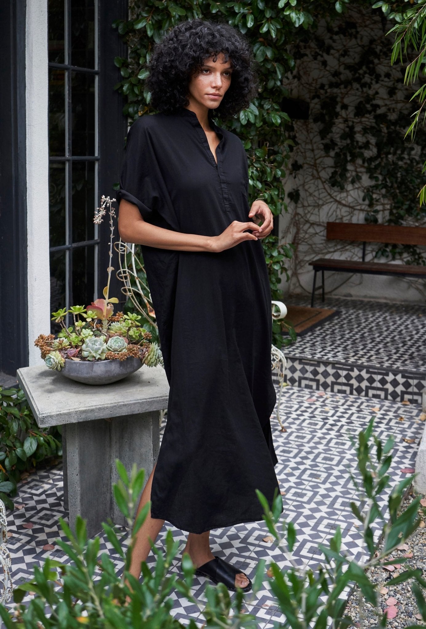 re:hOMe - Black Cotton Long Easy Dress - ocean+main