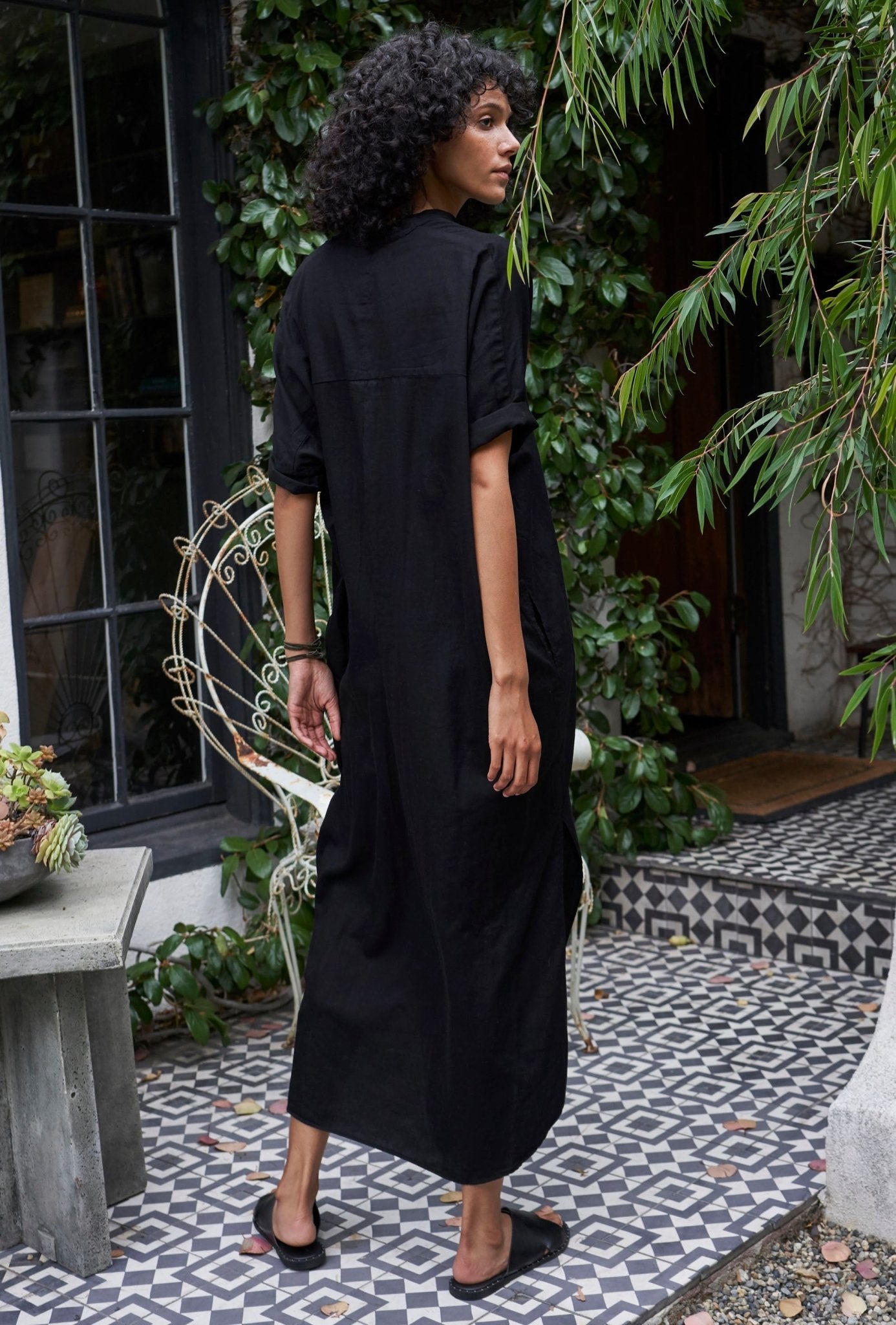 re:hOMe - Black Cotton Long Easy Dress - ocean+main