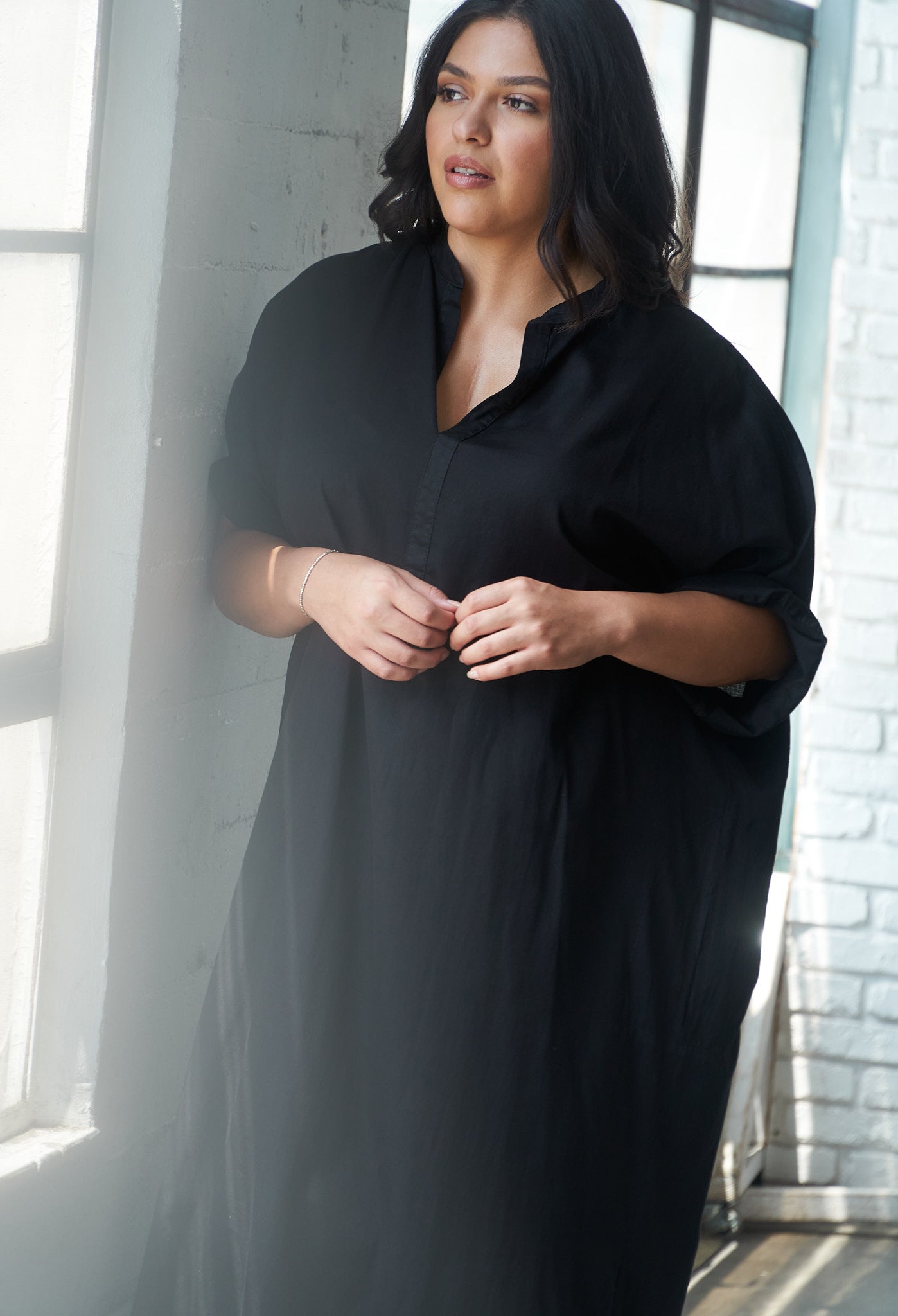 re:hOMe - Black Cotton Long Easy Dress - ocean+main