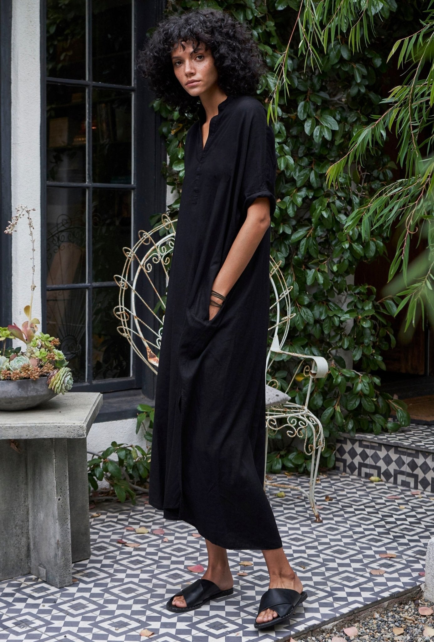 re:hOMe - Black Cotton Long Easy Dress - ocean+main