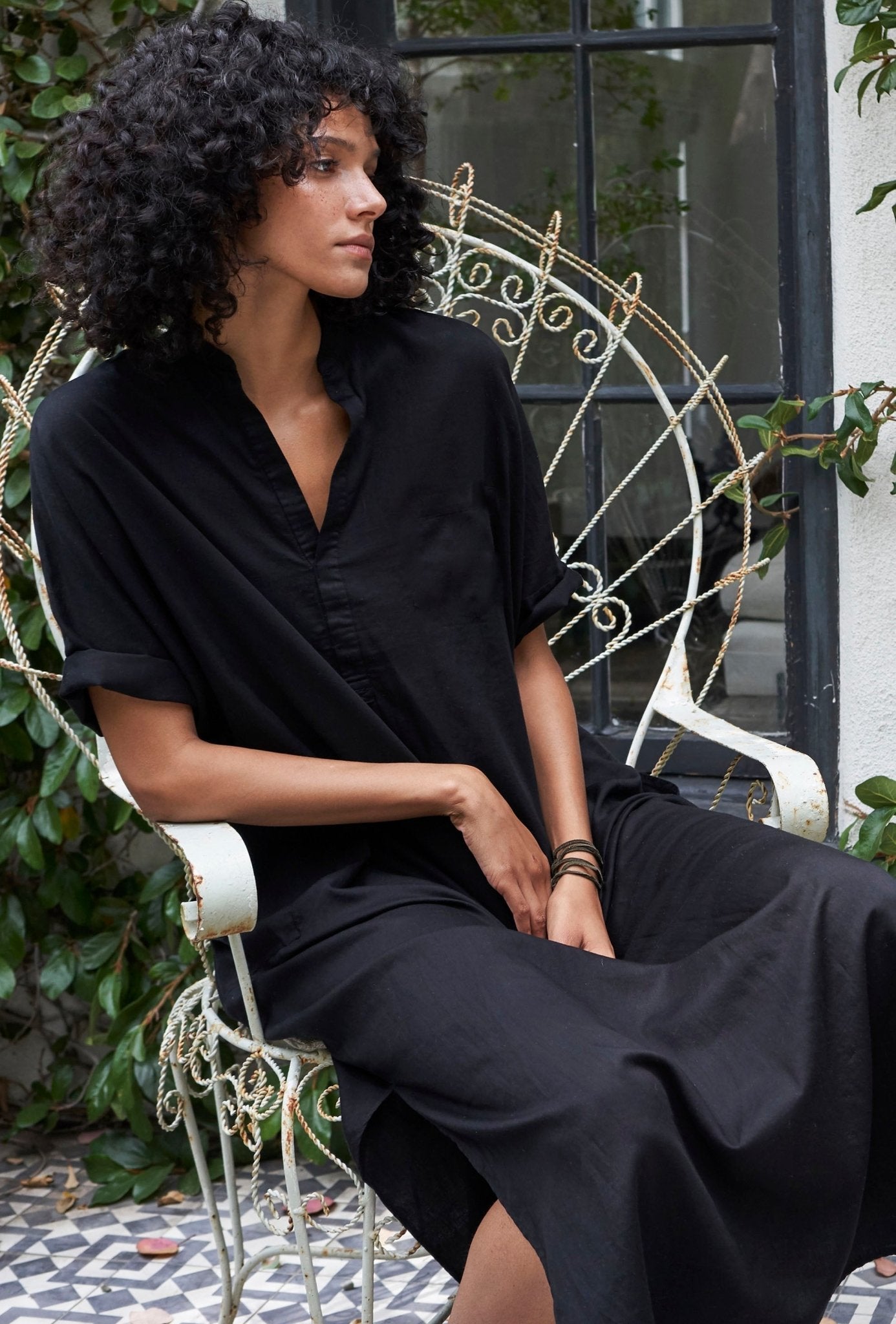 re:hOMe - Black Cotton Long Easy Dress - ocean+main