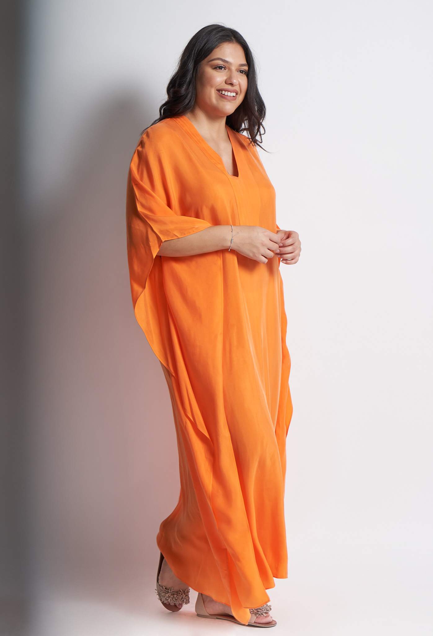 re:hOMe - Orange Silk Long Placket Caftan - Multiple Sizes - ocean+main