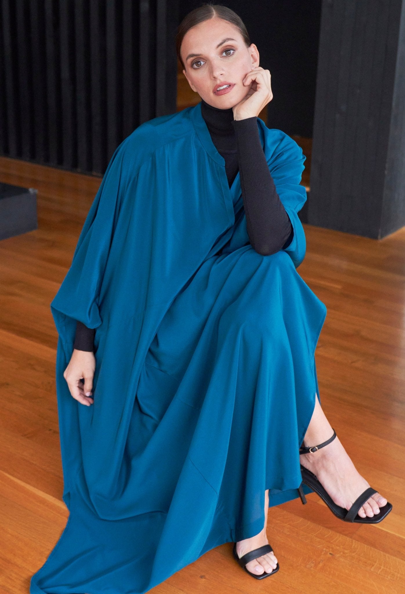 Talitha Silk Teal Caftan - ocean+main
