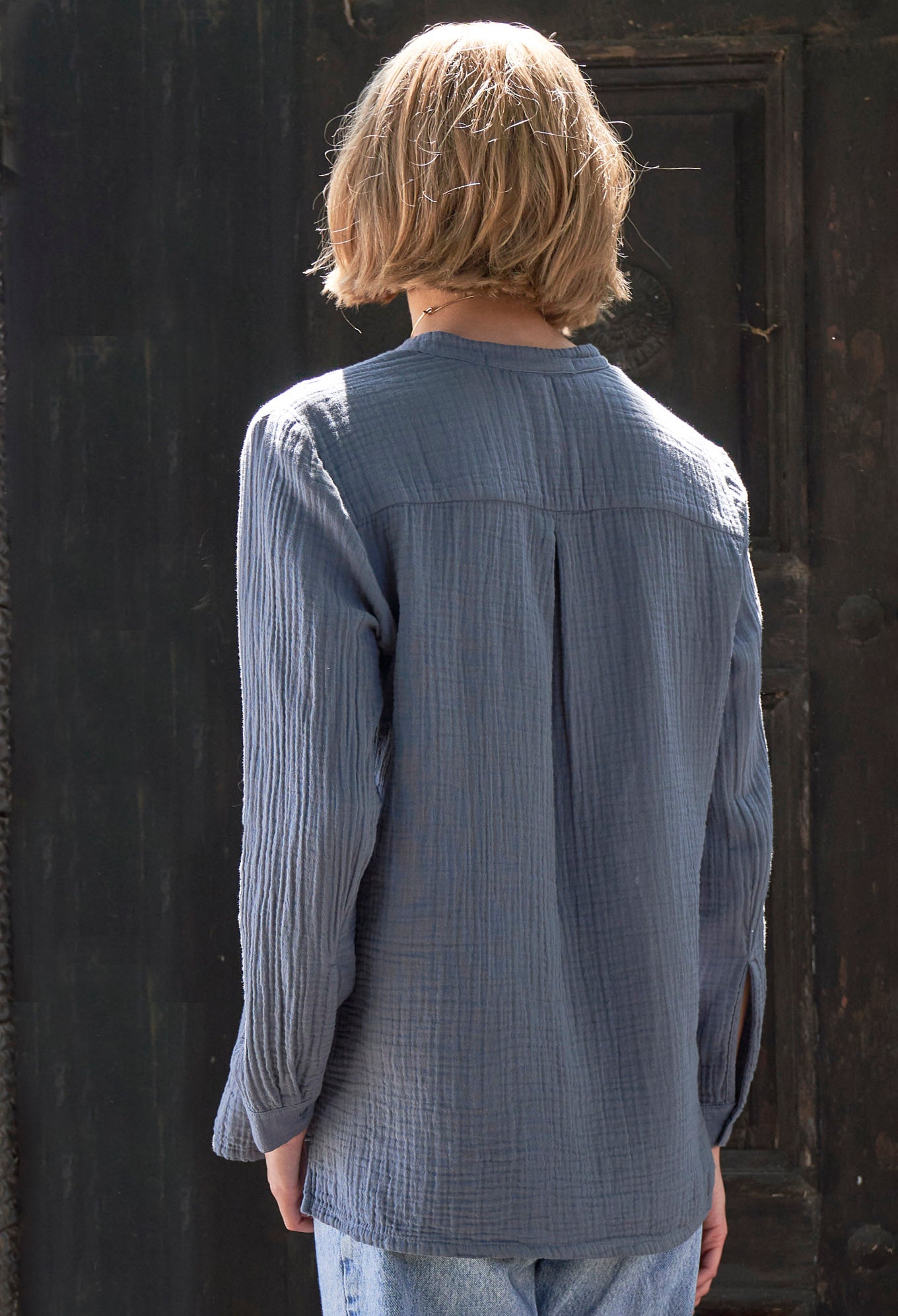 The Perfect Button Front Cotton Top in Petrol - ocean+main