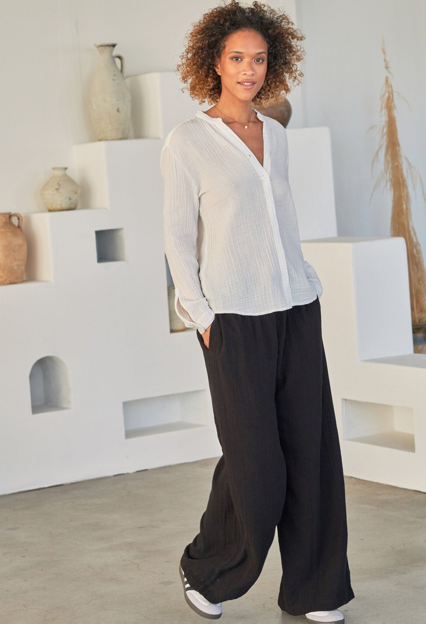 The Perfect Button Front Cotton Top in White - ocean+main