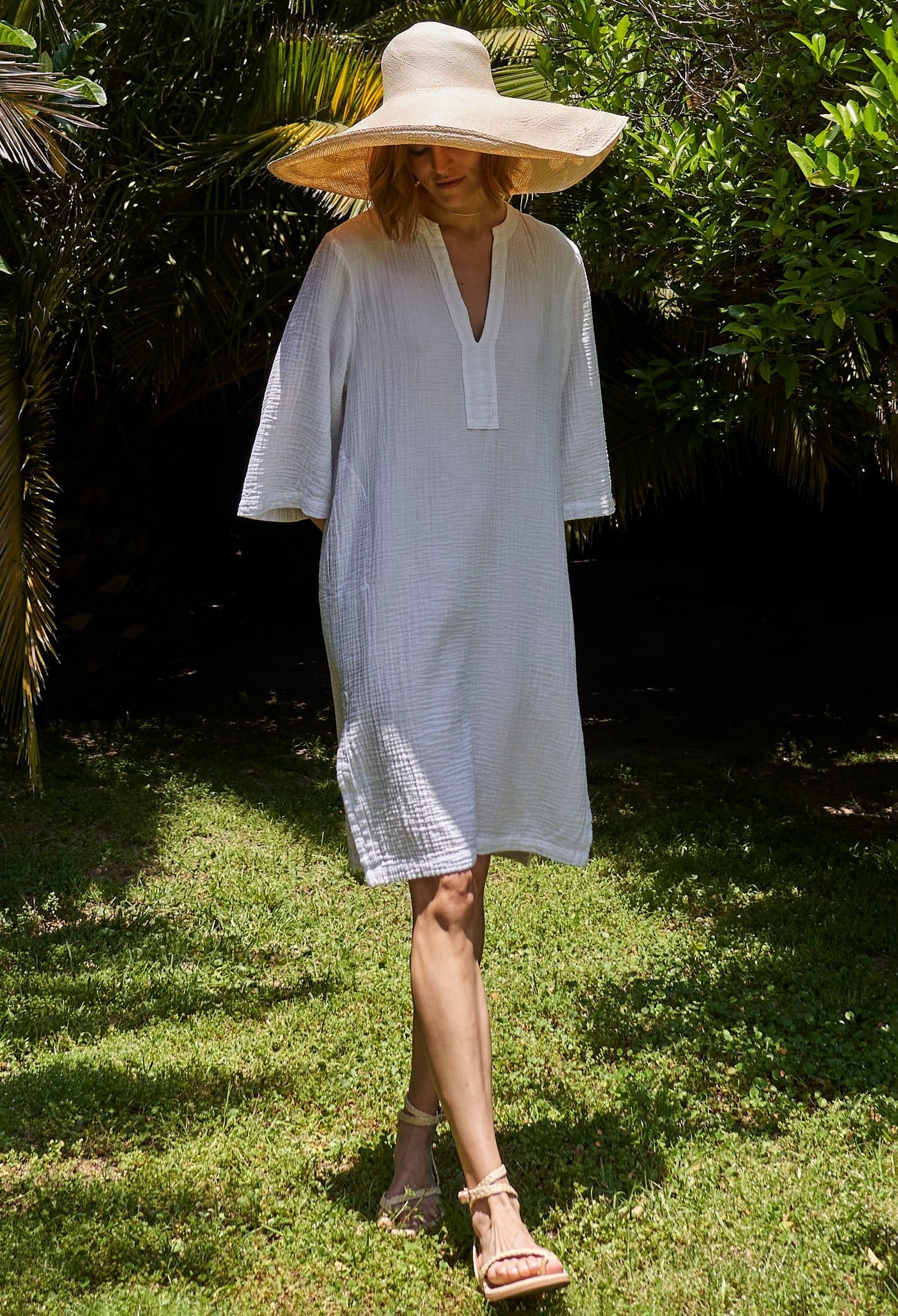White Short Gauze Tunic Dress with Pockets - ocean+main