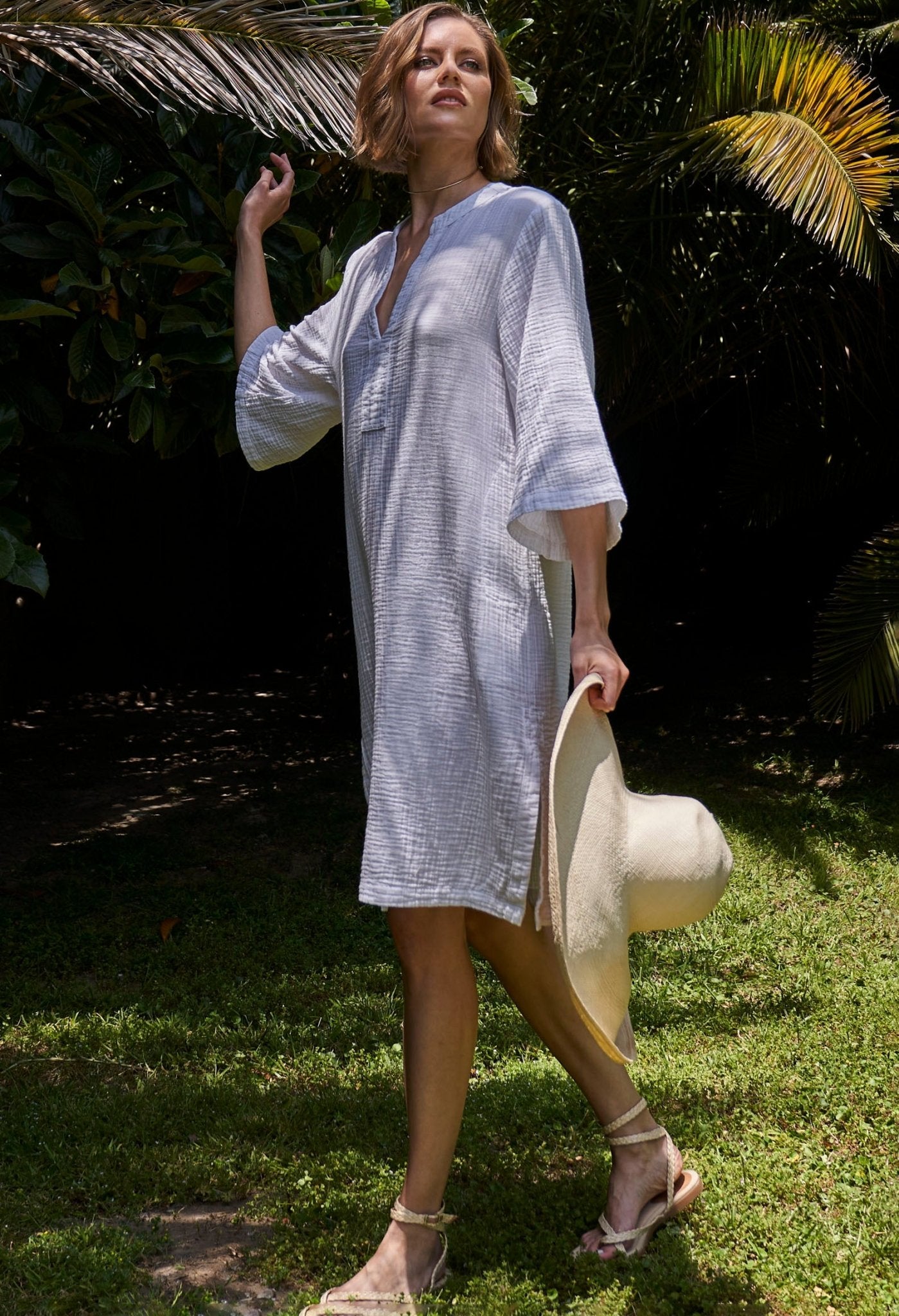 White Short Gauze Tunic Dress with Pockets - ocean+main