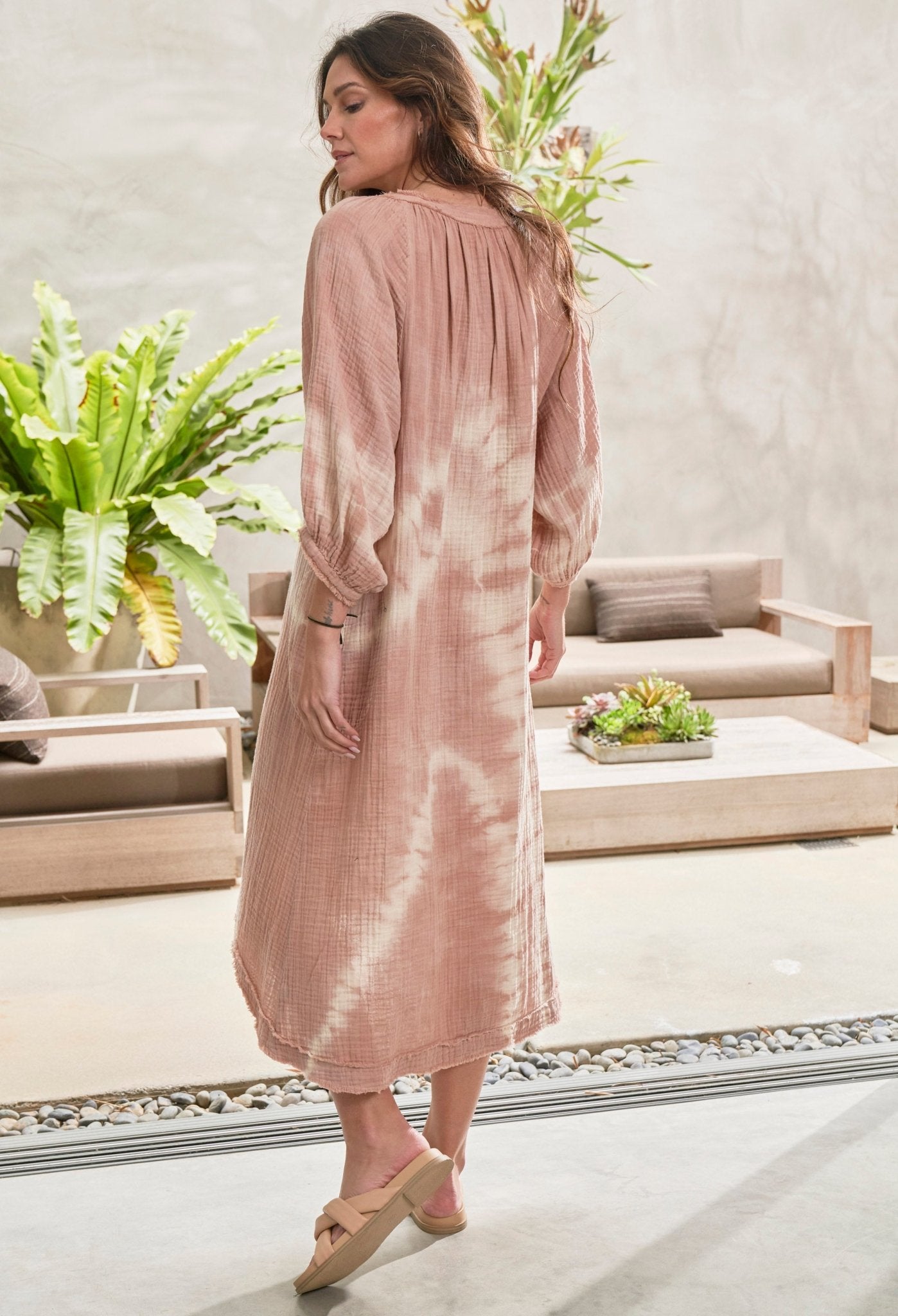 Bermuda Sand Tie Dye Gauze Dress with Pockets - ocean+main