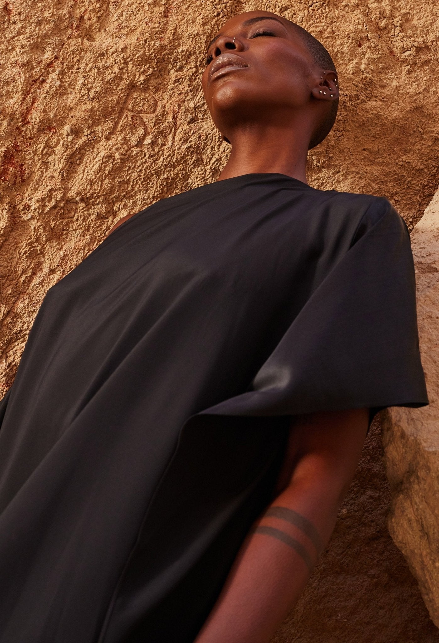 Black Convertible Boatneck Silk Caftan - ocean+main