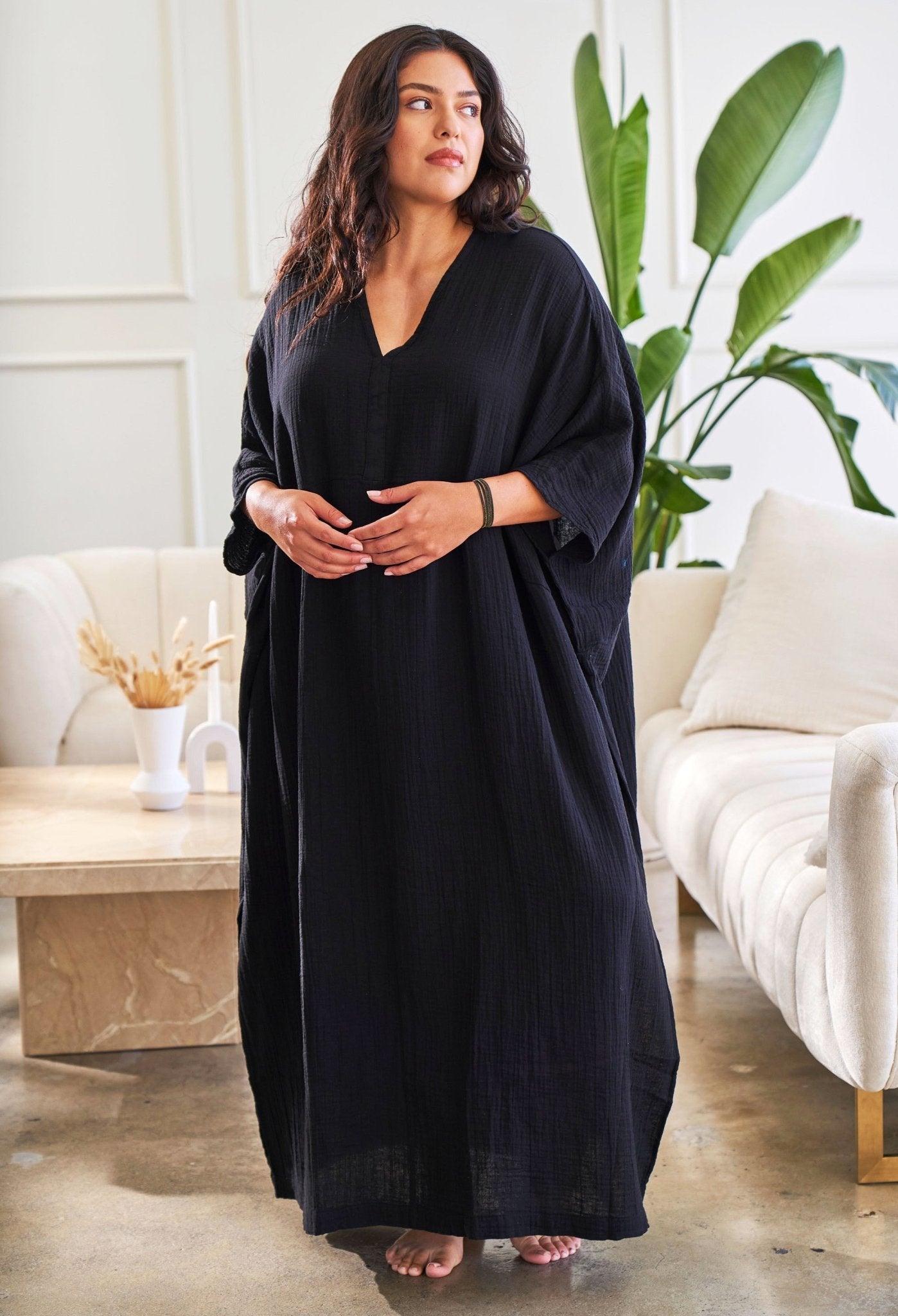 Black Cotton Talitha Gauze Caftan - ocean+main