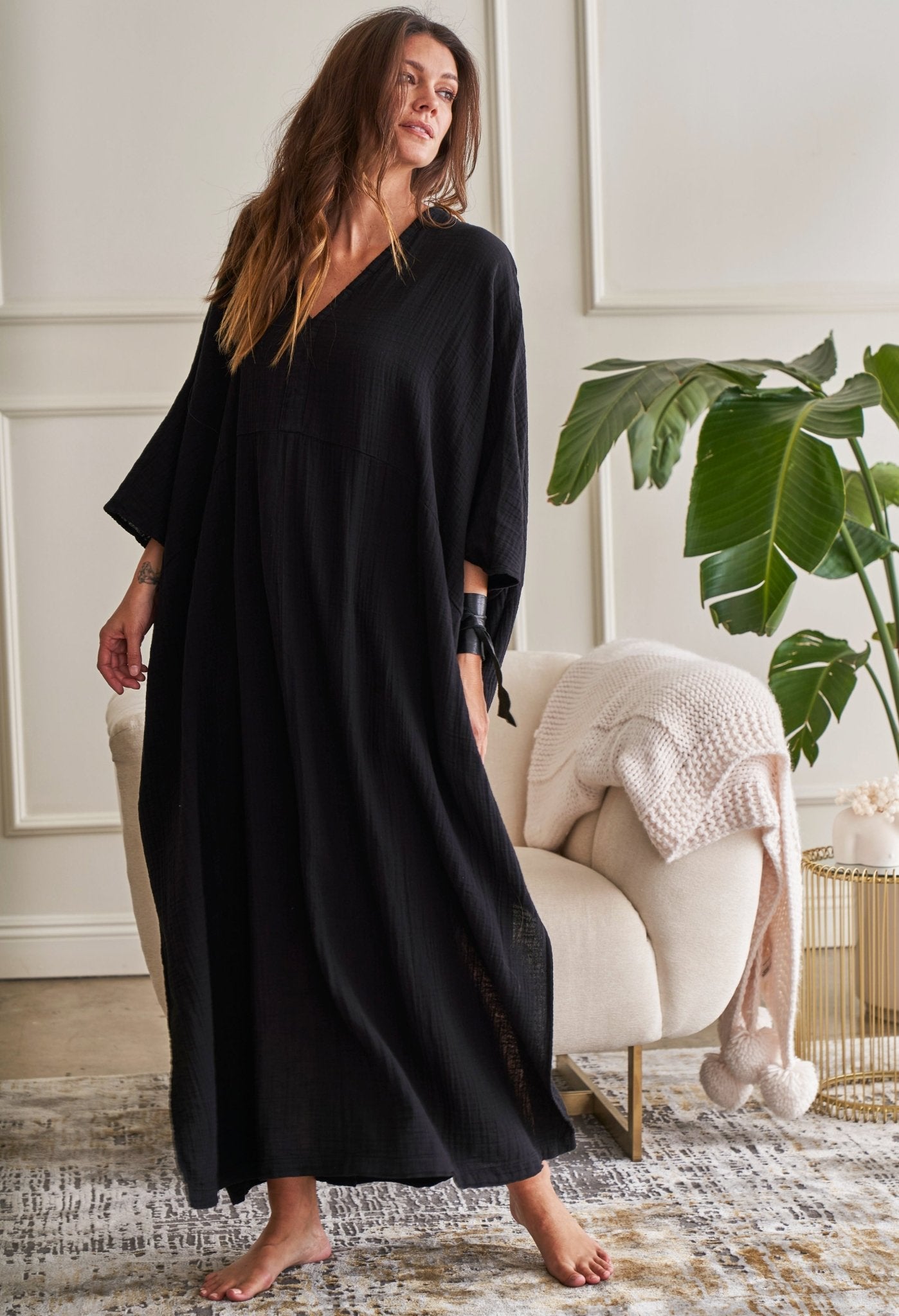 Black Cotton Talitha Gauze Caftan - ocean+main
