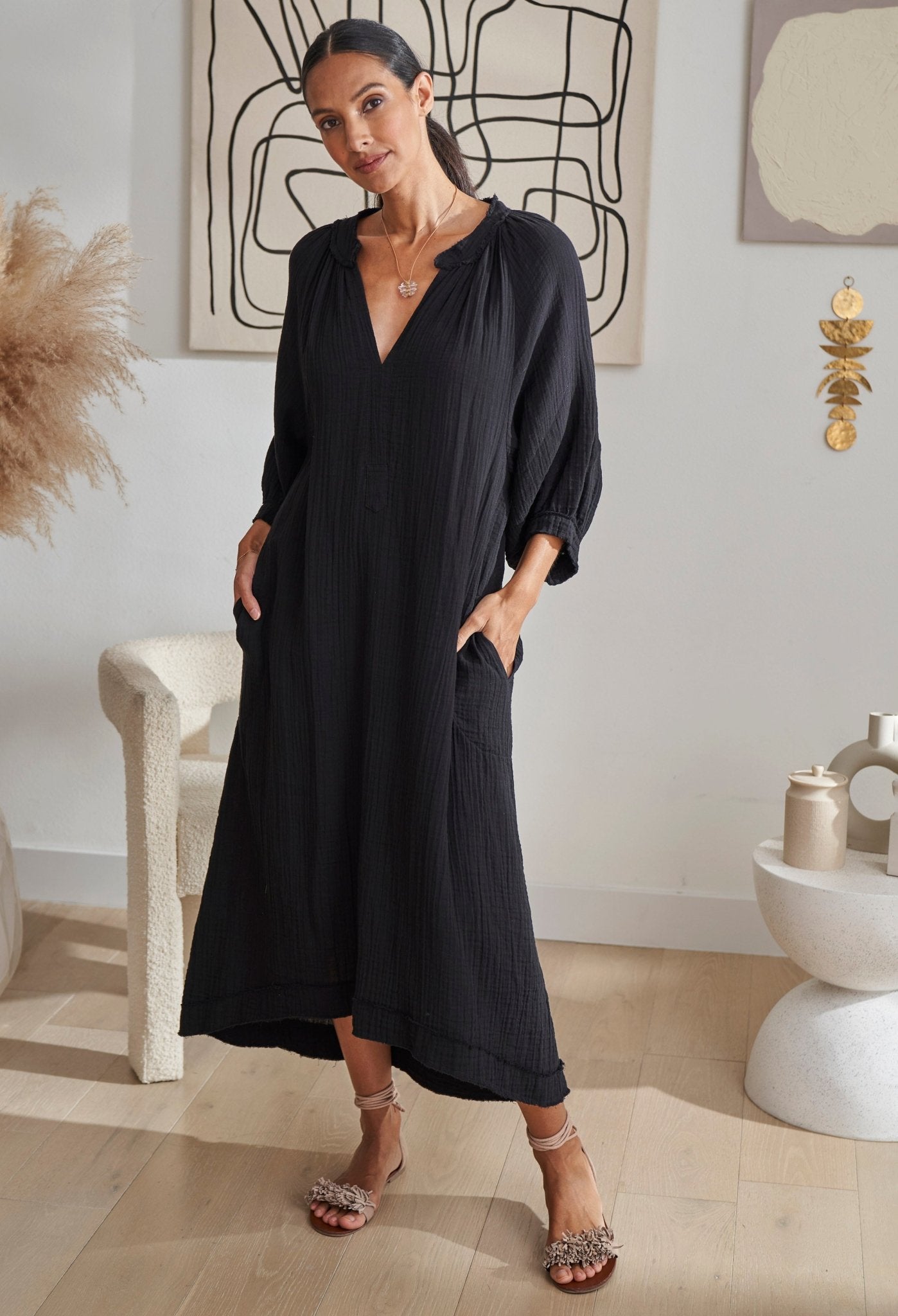 Black Gauze Dress with Pockets - ocean+main