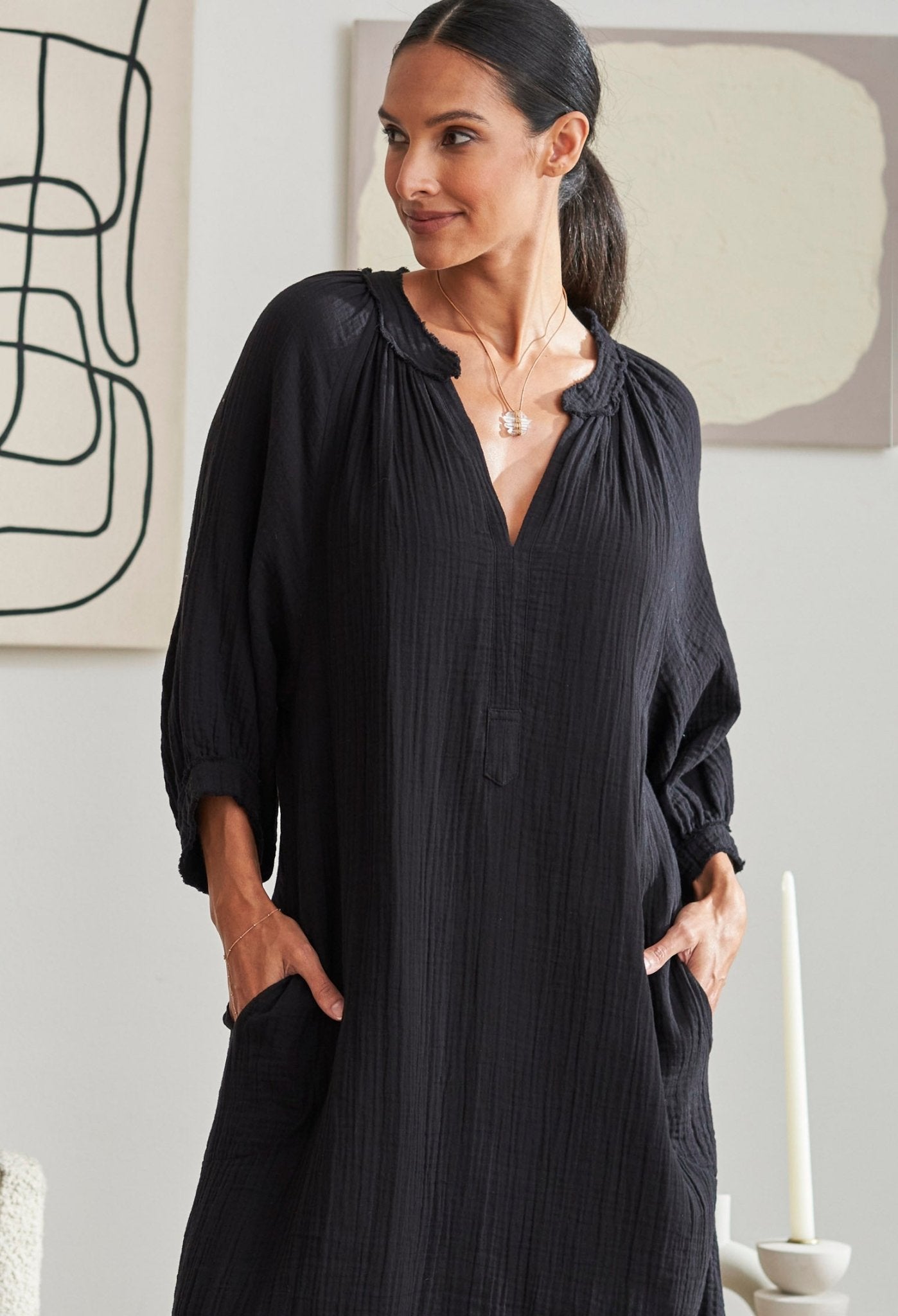 Black Gauze Dress with Pockets - ocean+main