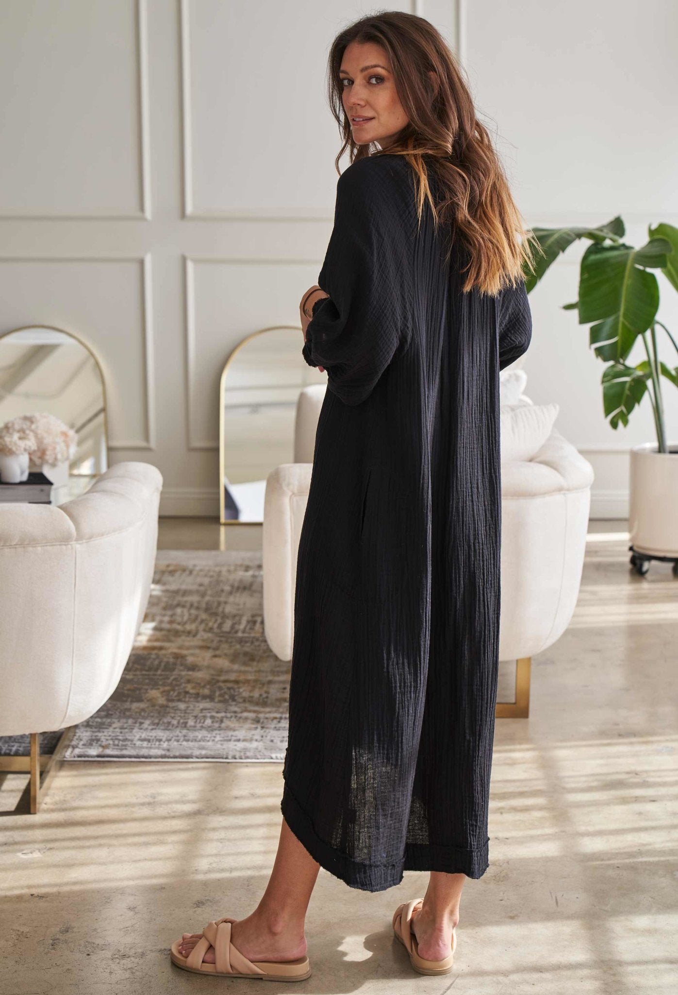 Black Gauze Dress with Pockets - ocean+main