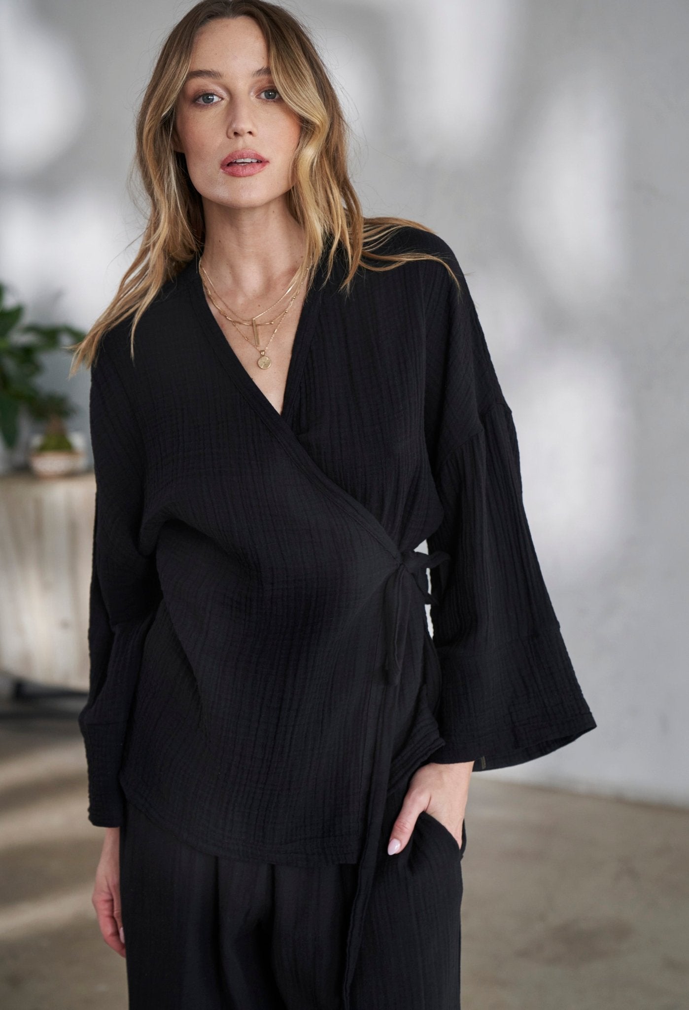 Black Gauze Kimono Top Loose Fitting Top ocean+main
