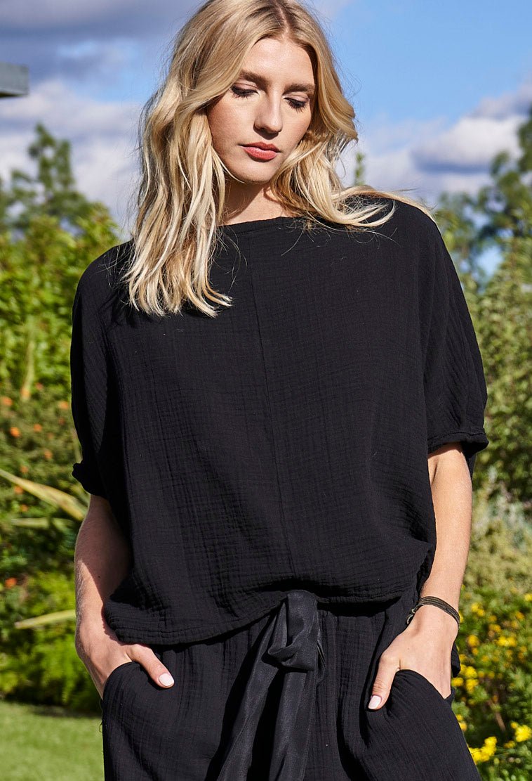 Black Square Gauze Top - ocean+main