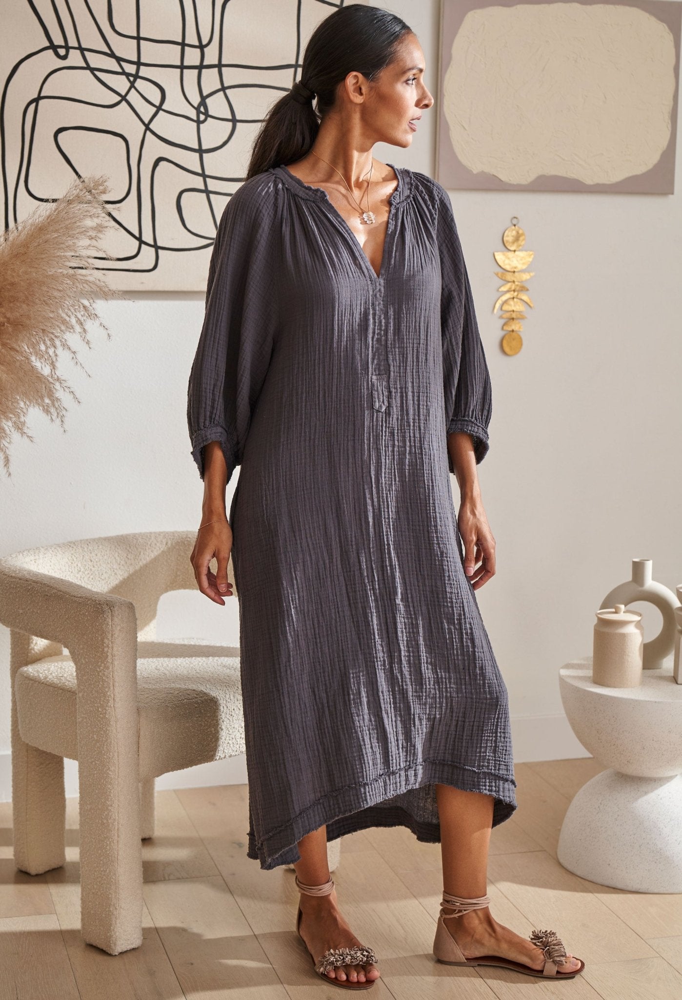 Charcoal Gauze Dress with Pockets - ocean+main