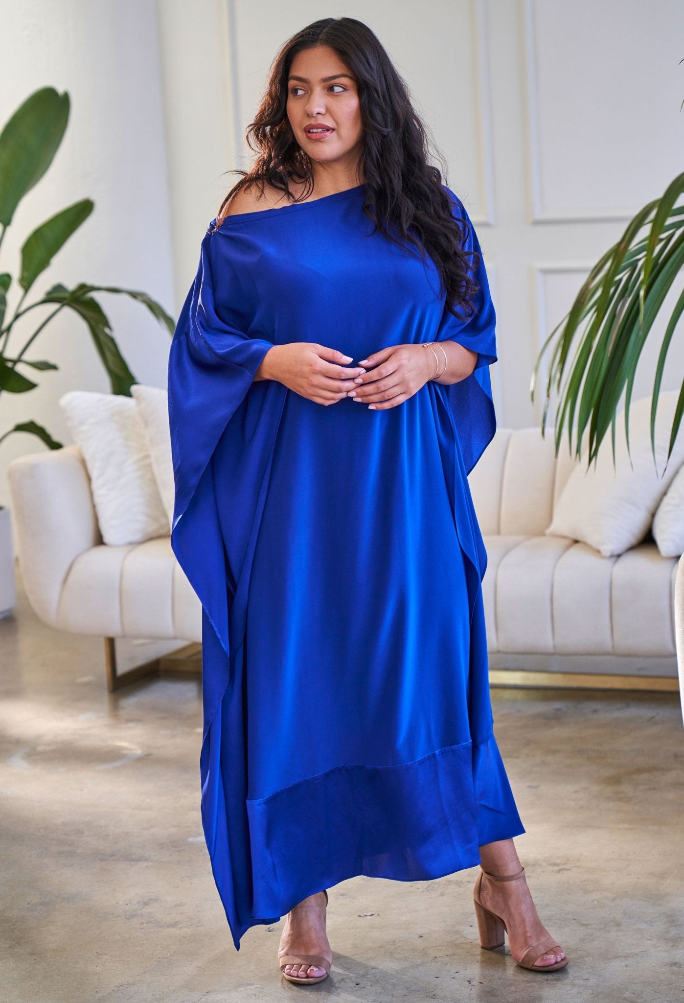 Cobalt Silk Convertible Boatneck Caftan - ocean+main