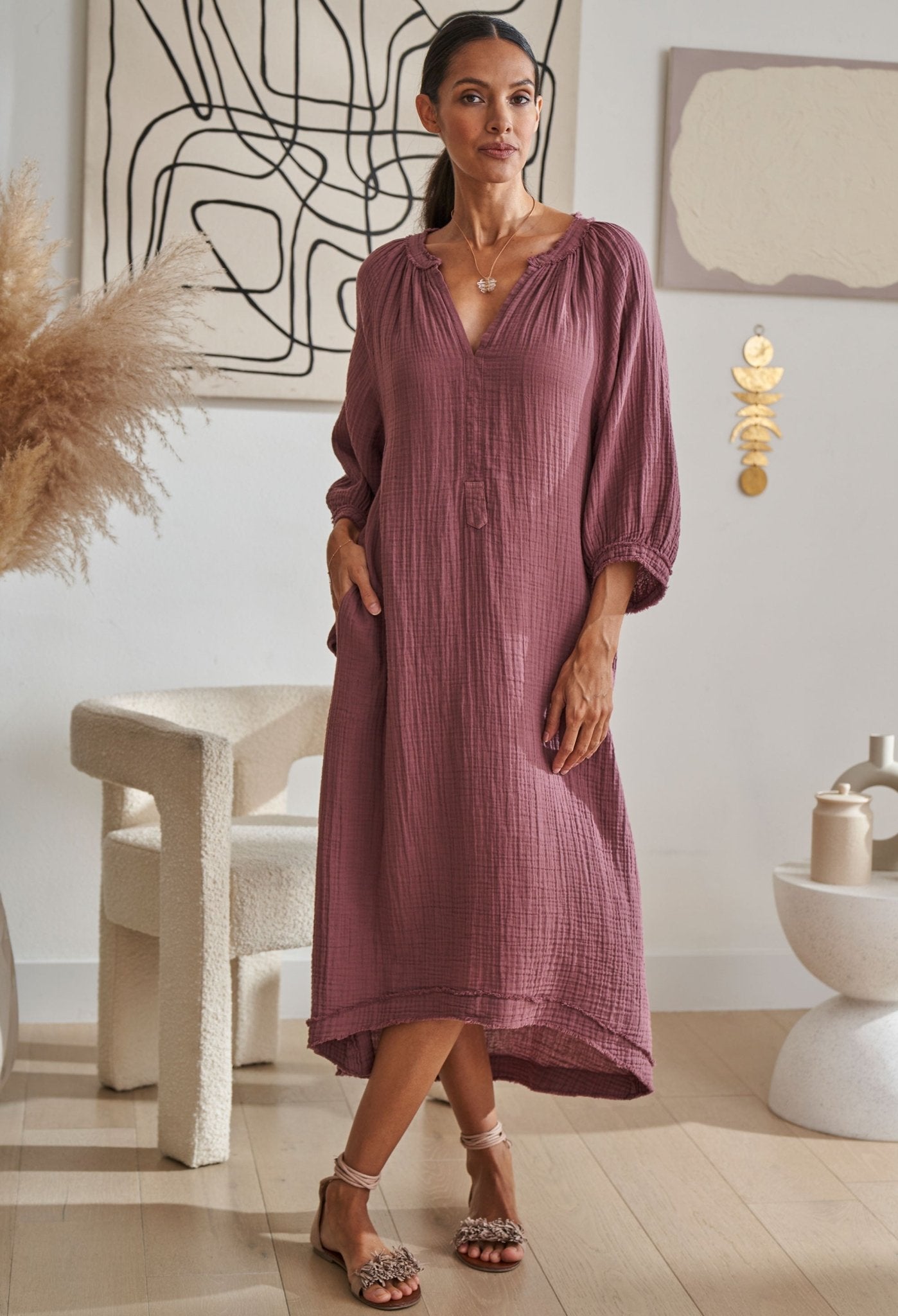 Desert Rose Gauze Dress with Pockets - ocean+main
