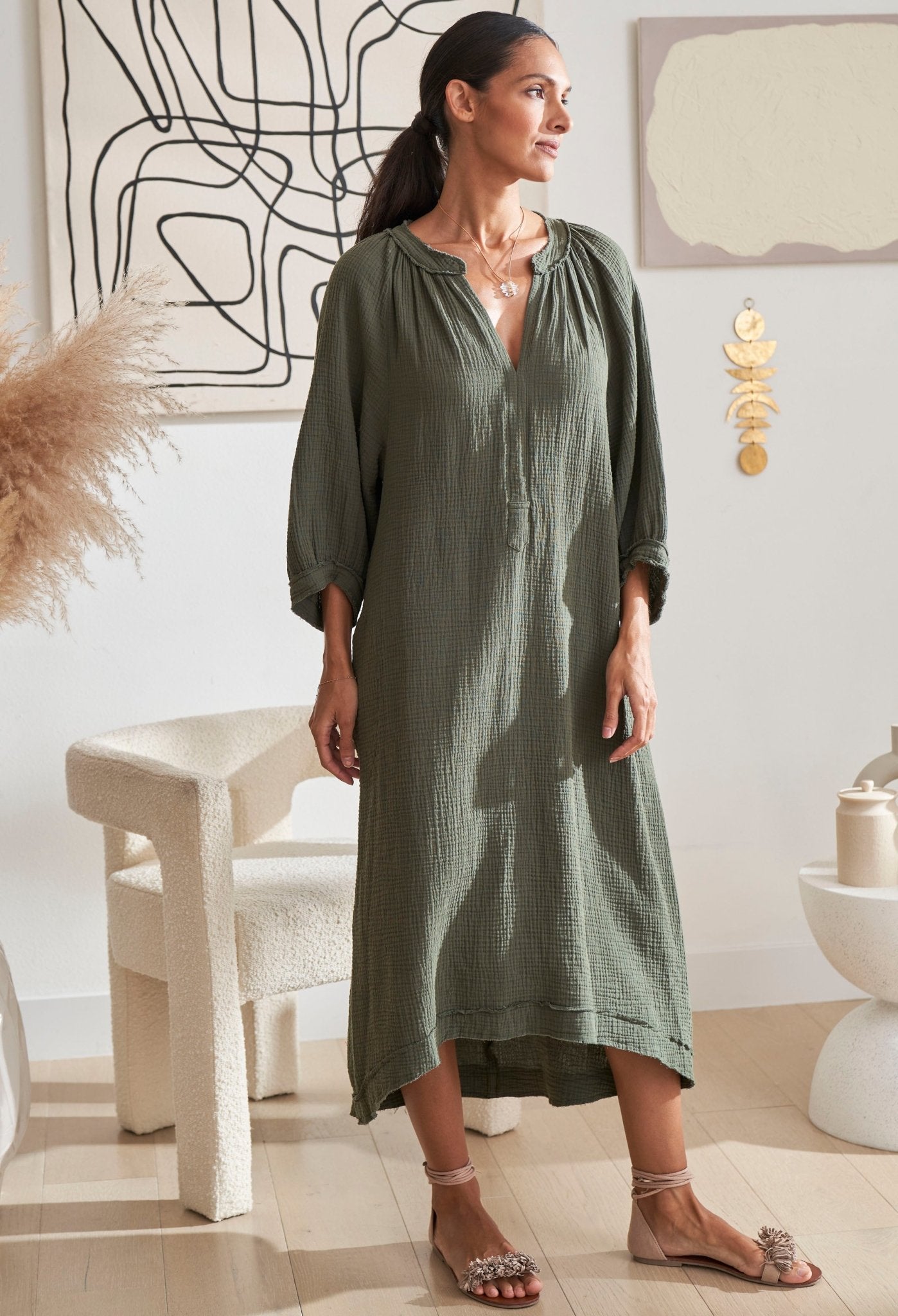 Green Gauze Dress with Pockets - ocean+main