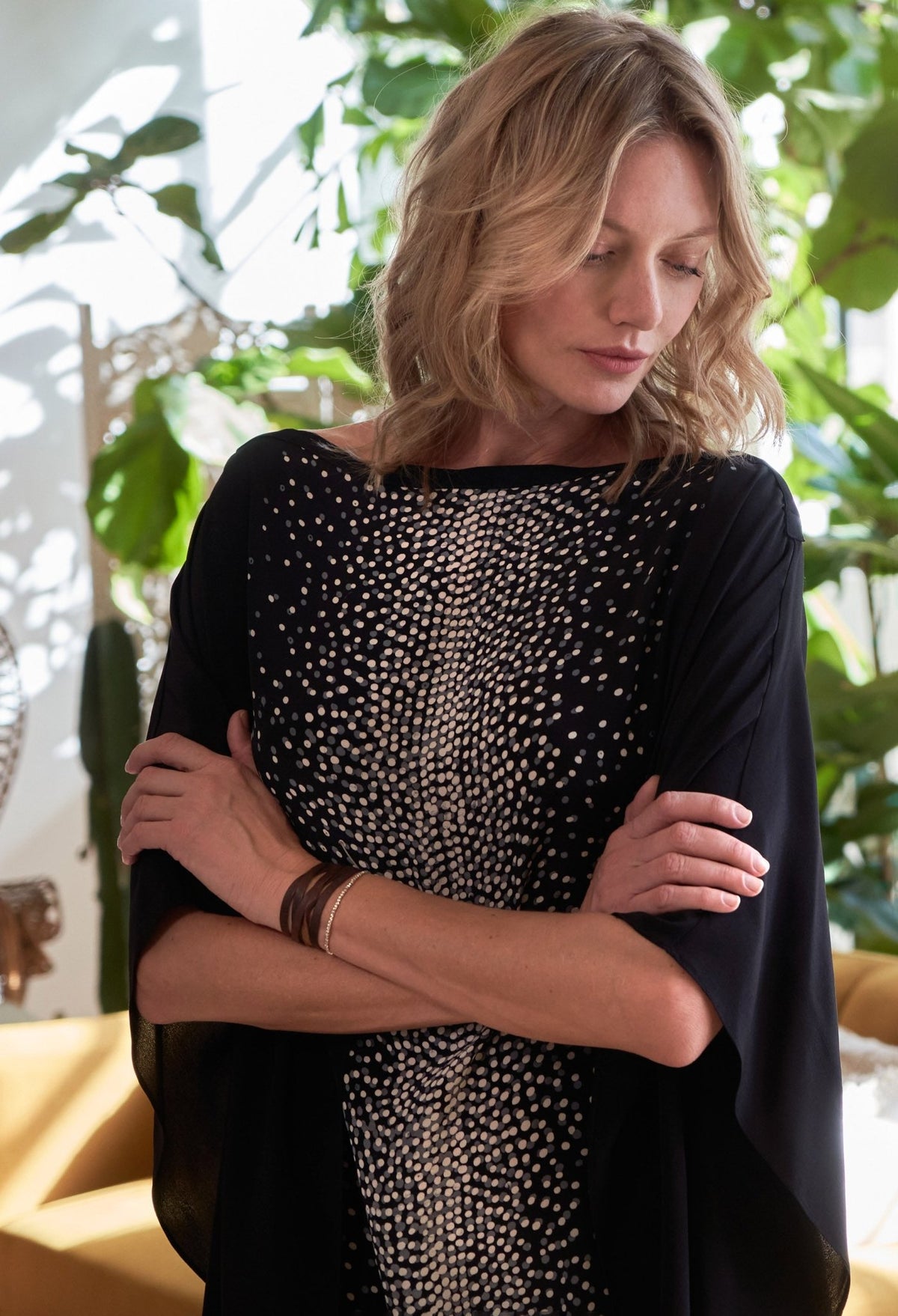 Malaysia Collection - Stardust Print Long Silk Boatneck Caftan - ocean+main