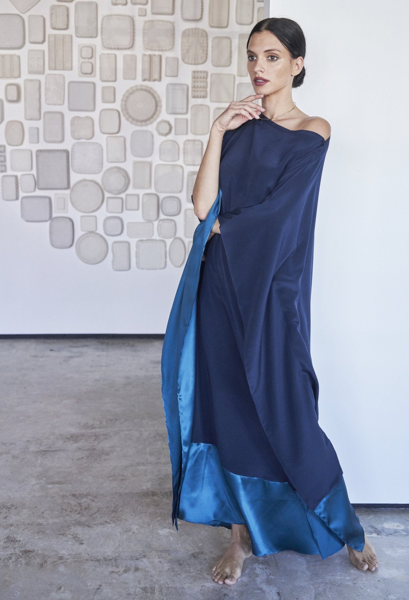 Navy and Teal Boatneck Silk Caftan - ocean+main