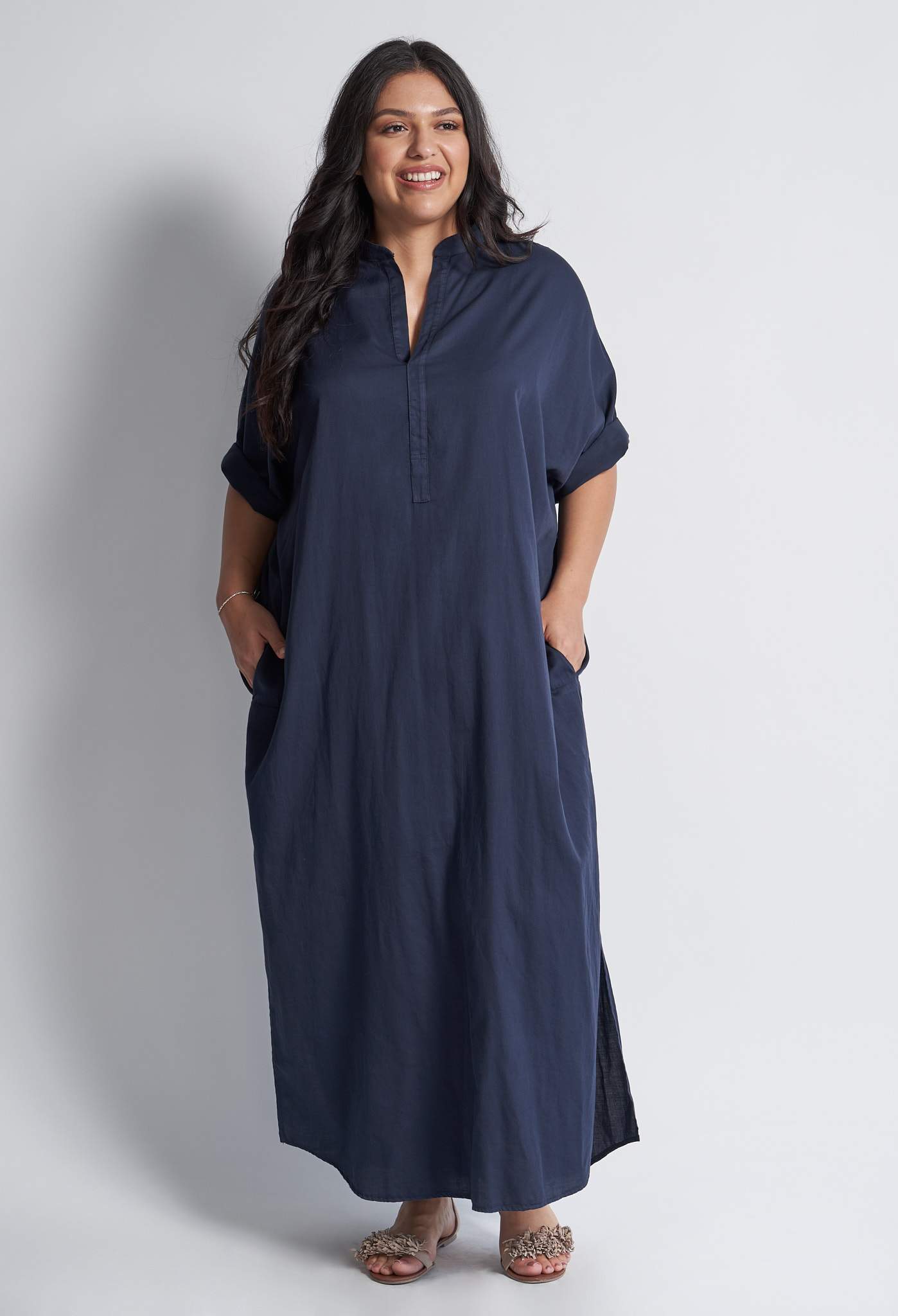 Navy Cotton Long Easy Dress - ocean+main