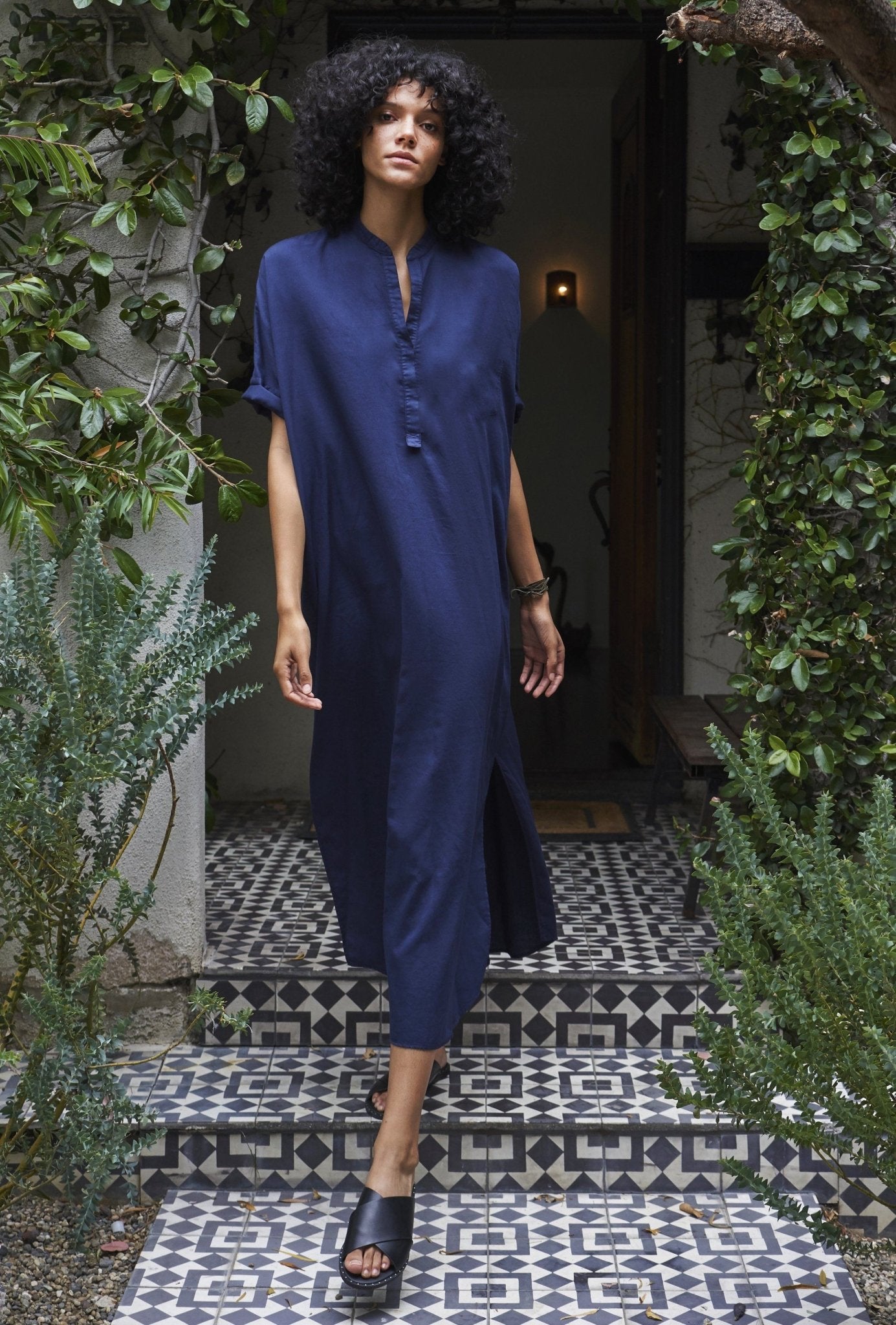 Navy Cotton Long Easy Dress - ocean+main