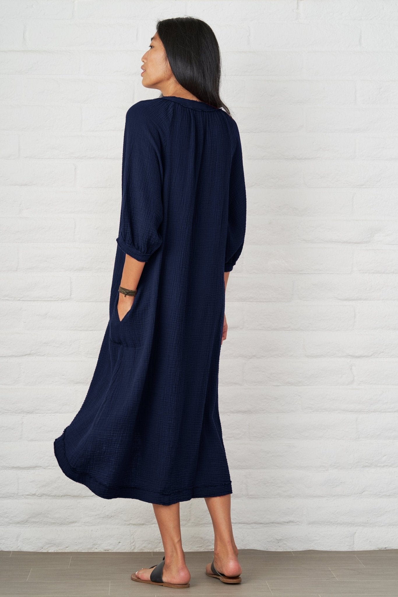 Navy Gauze Dress with Pockets - ocean+main