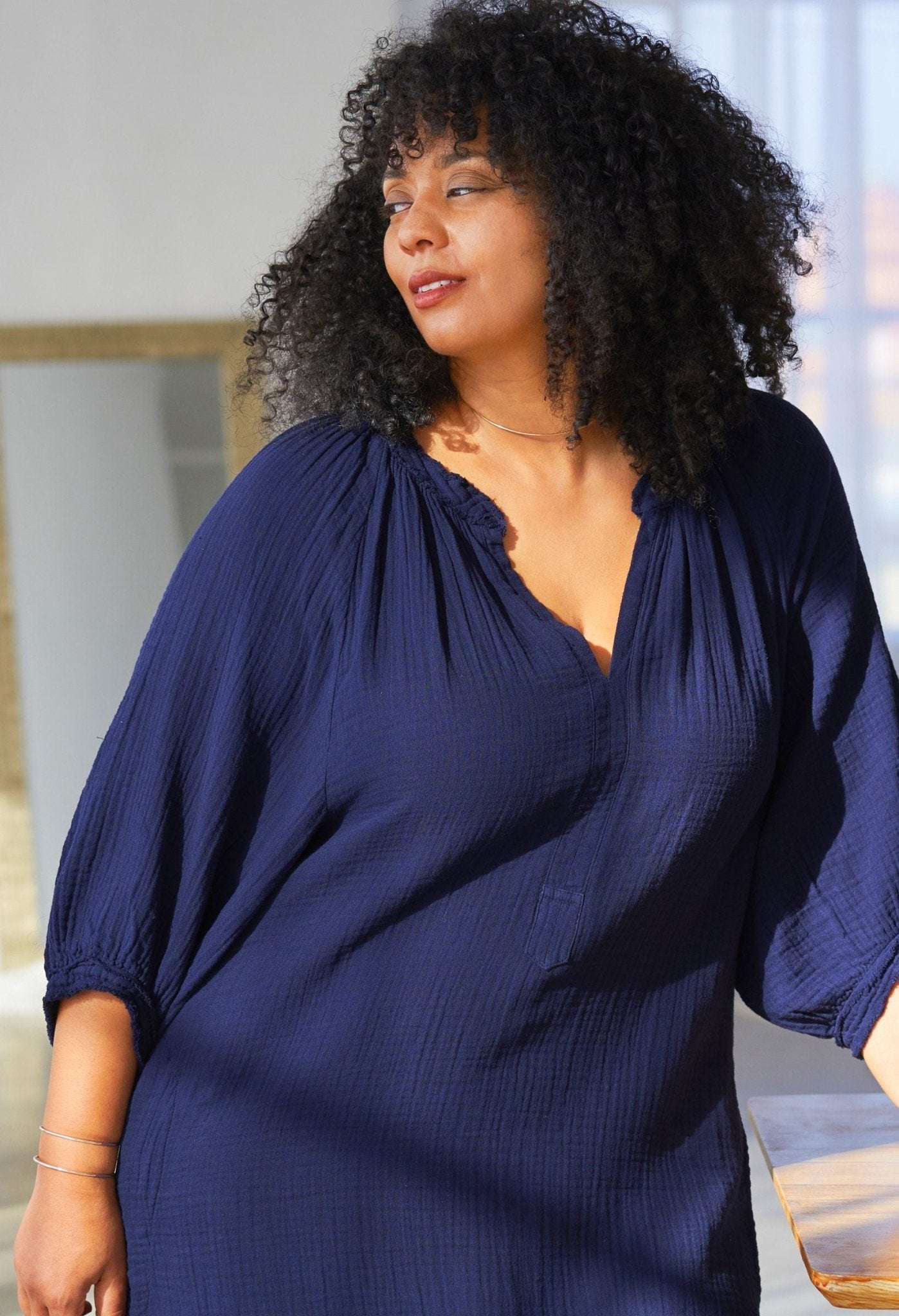 Navy Gauze Dress with Pockets - ocean+main