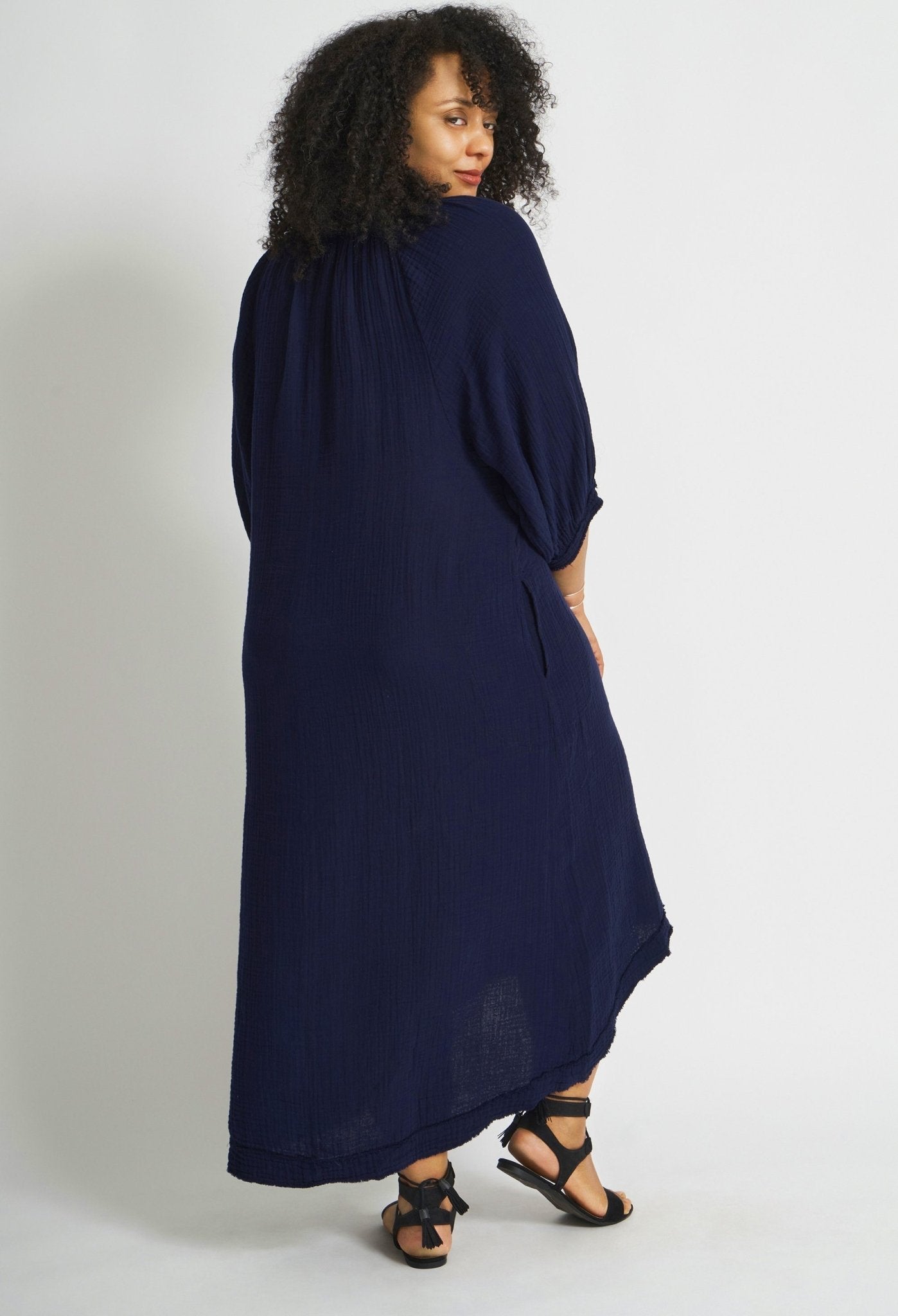 Navy Gauze Dress with Pockets - ocean+main