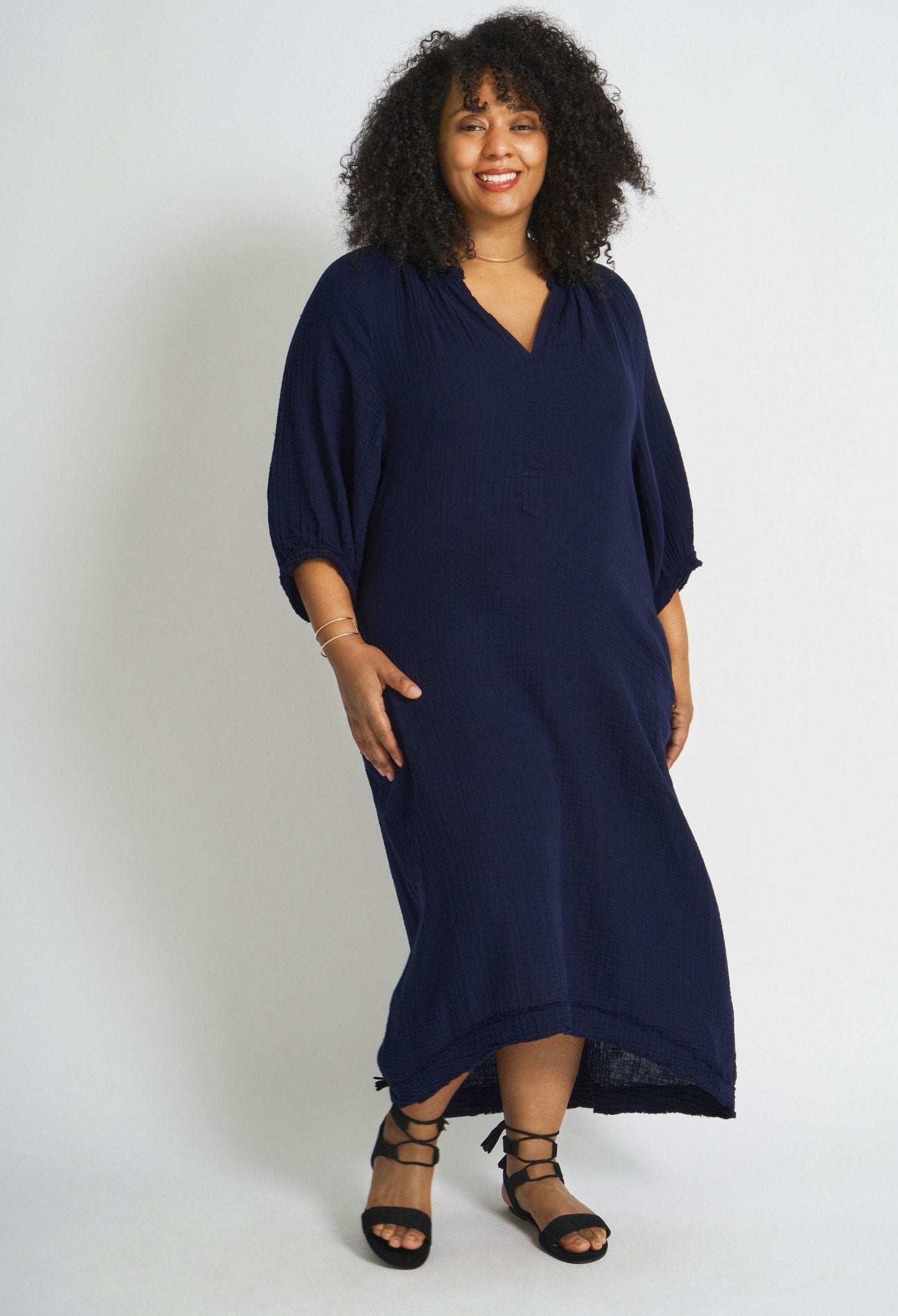 Navy Gauze Dress with Pockets - ocean+main