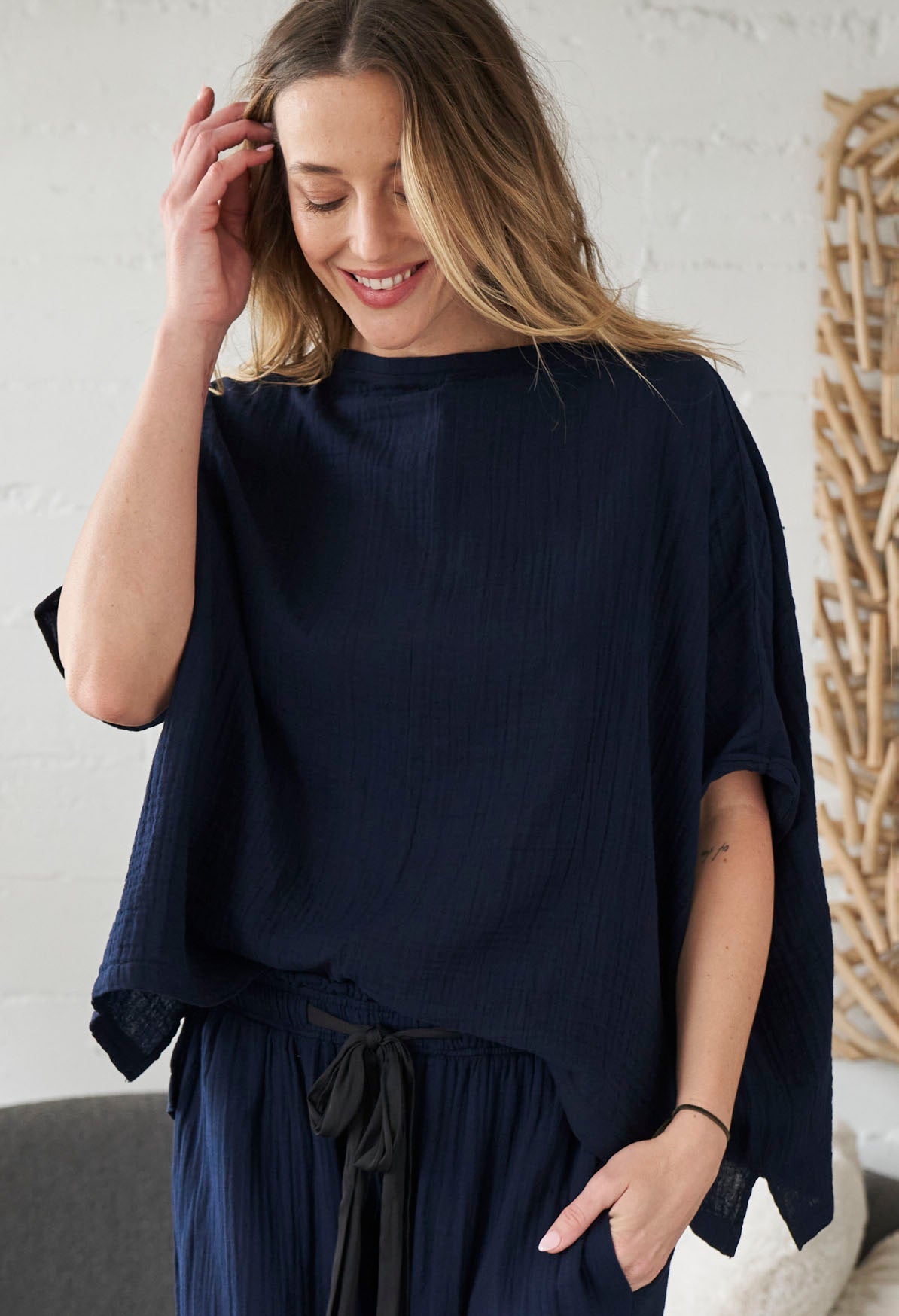 Navy Square Gauze Top - ocean+main
