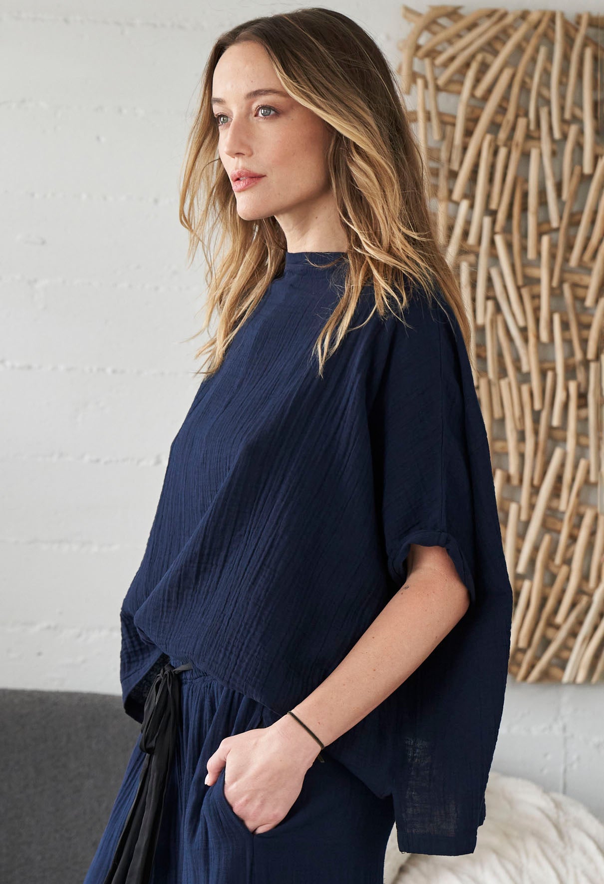 Navy Square Gauze Top - ocean+main