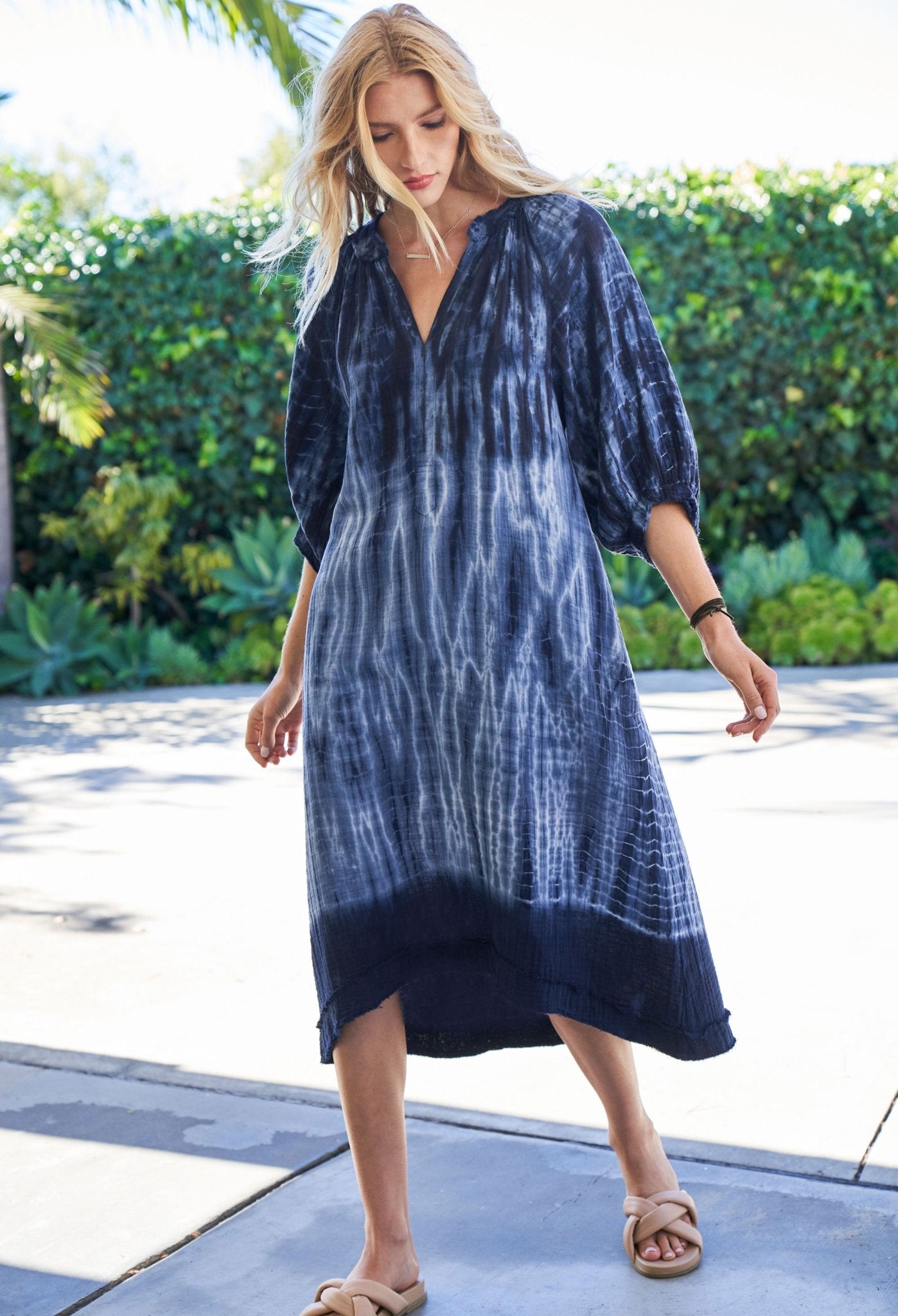 Navy Tide Print Gauze Dress with Pockets - Few Made! - ocean+main