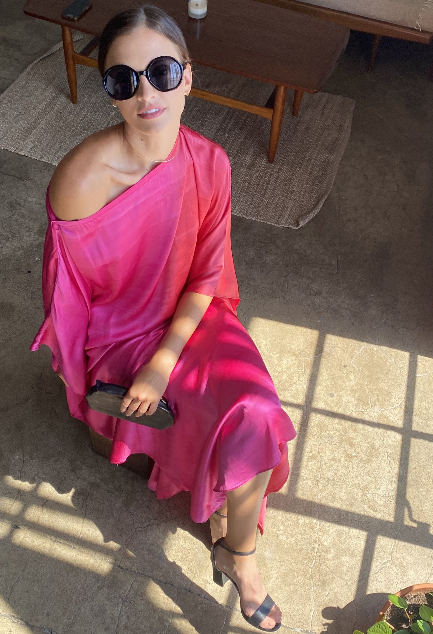 Ombre Fuchsia and Red Boatneck Silk Caftan - ocean+main