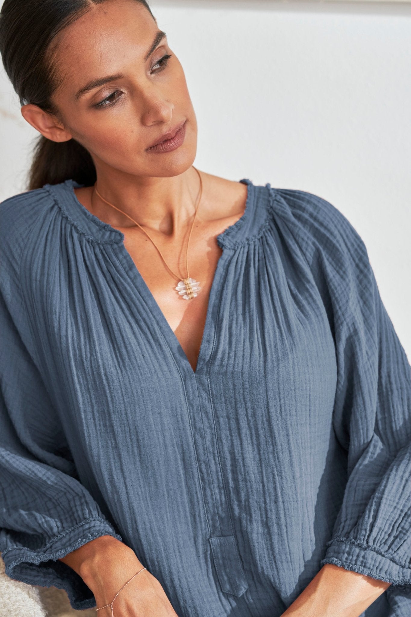 Petrol Gauze Dress with Pockets - ocean+main