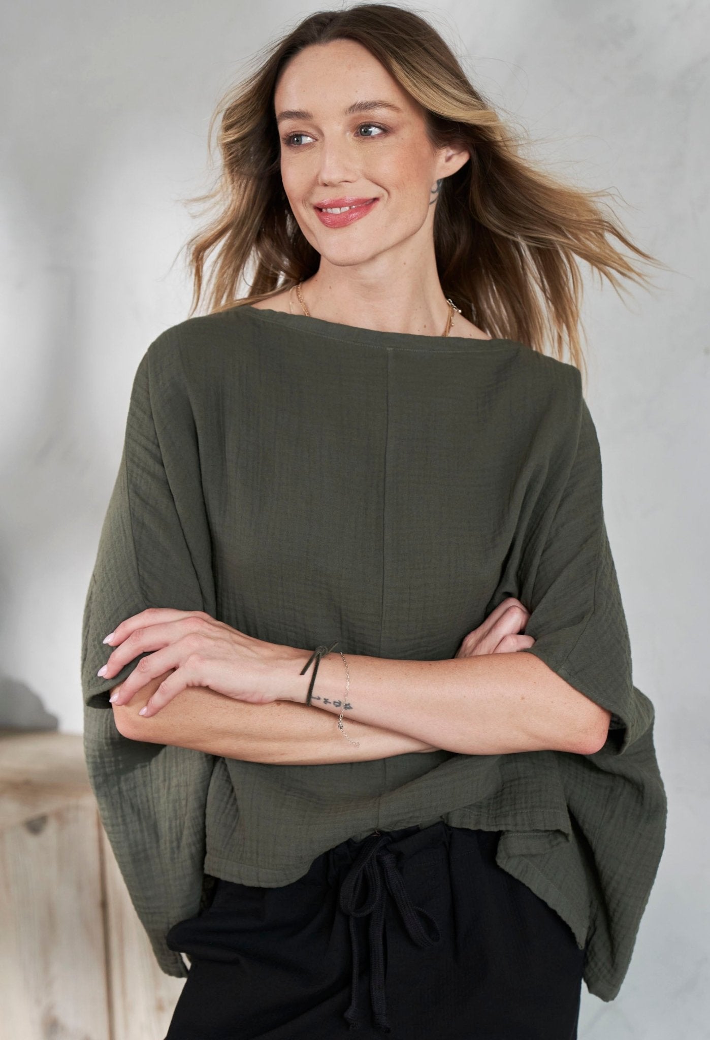 Sage Green Square Gauze Top - ocean+main