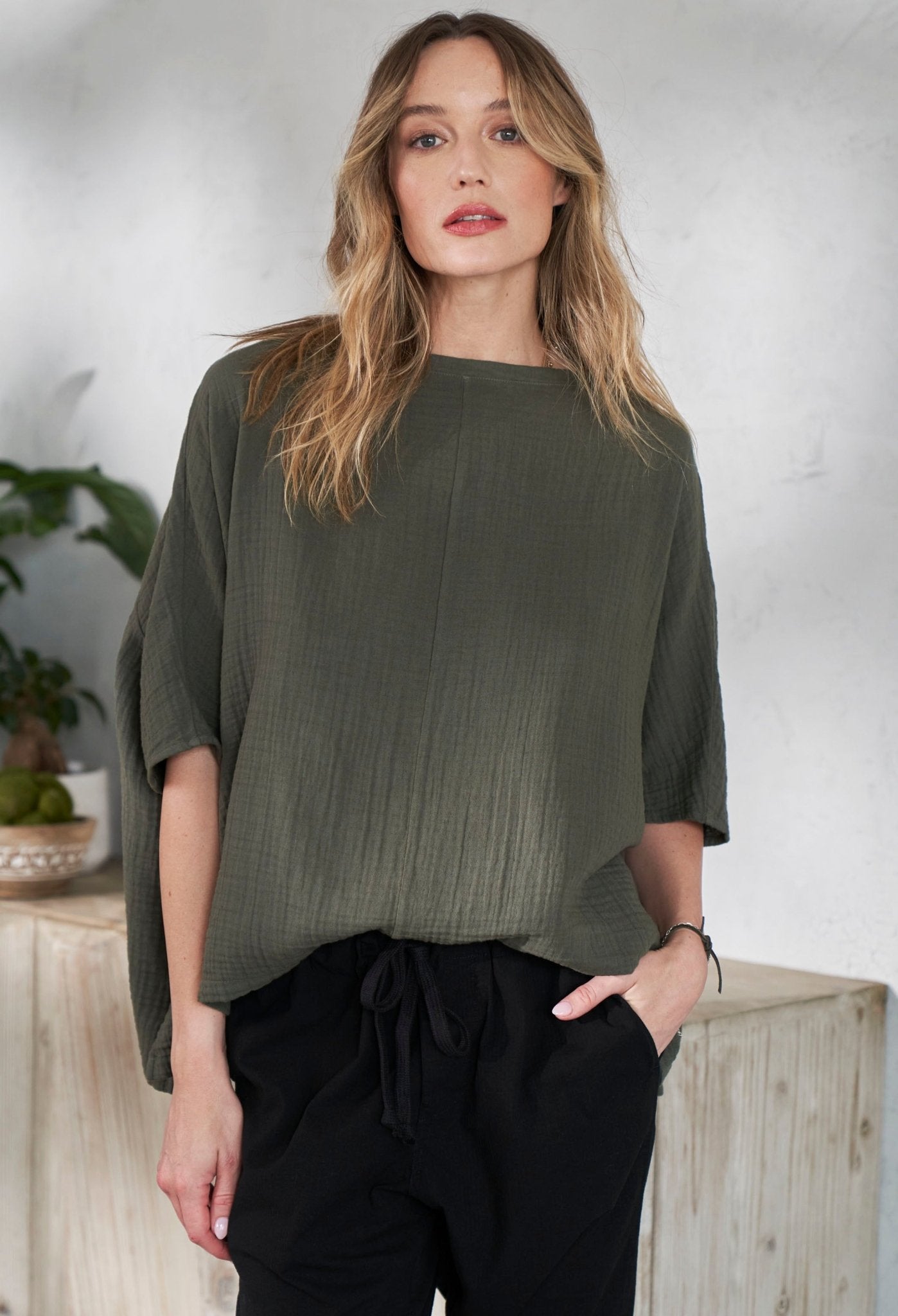 Sage Green Square Gauze Top - ocean+main