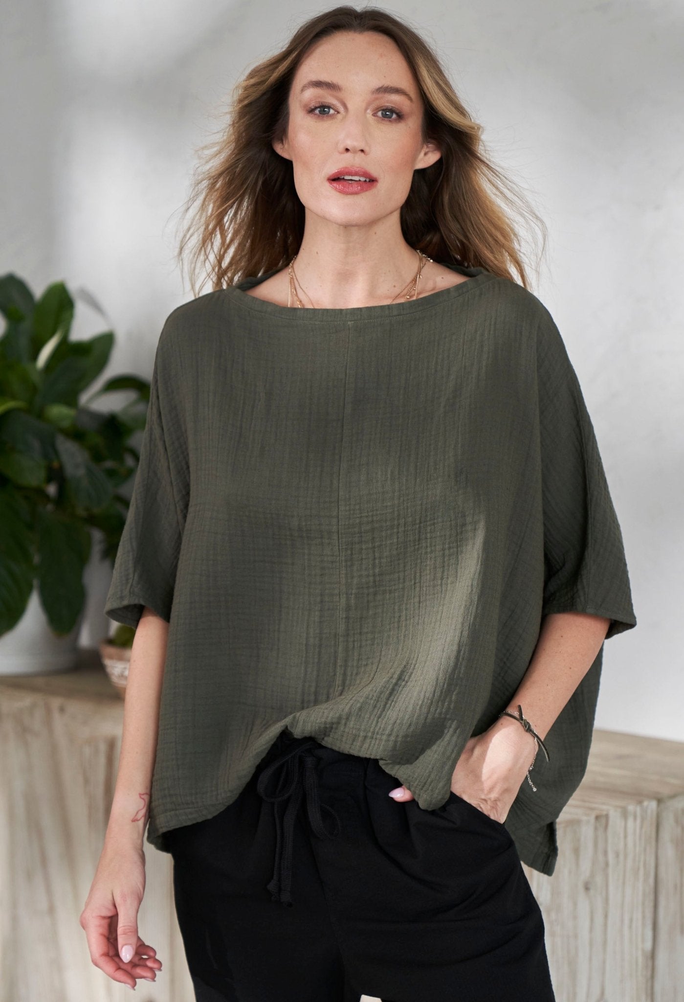 Sage Green Square Gauze Top - ocean+main